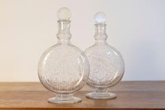 Pair of French Louis-Philippe 1830s Baccarat Crystal Carafes with Etched Decor