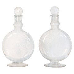 Antique Pair of French Louis-Philippe 1830s Baccarat Crystal Carafes with Etched Decor