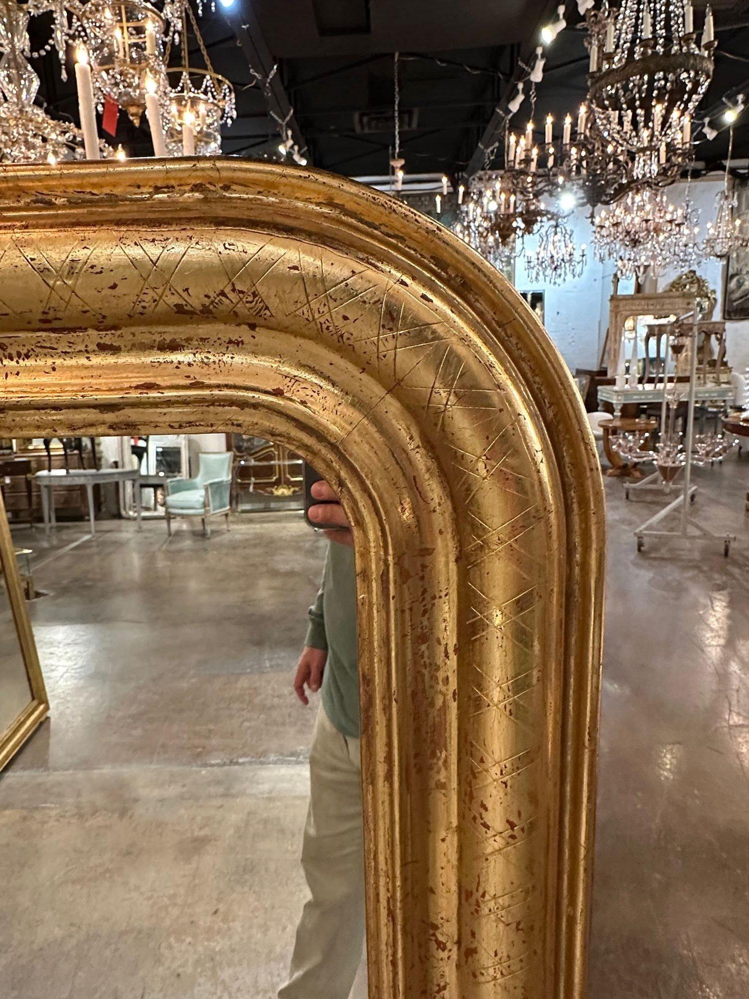 Pair of French Louis Philippe Giltwood Mirror with X Pattern In Good Condition In Dallas, TX