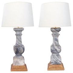Pair of French Louis Philippe Gray Marble Balustrades Now Mounted as Lamps