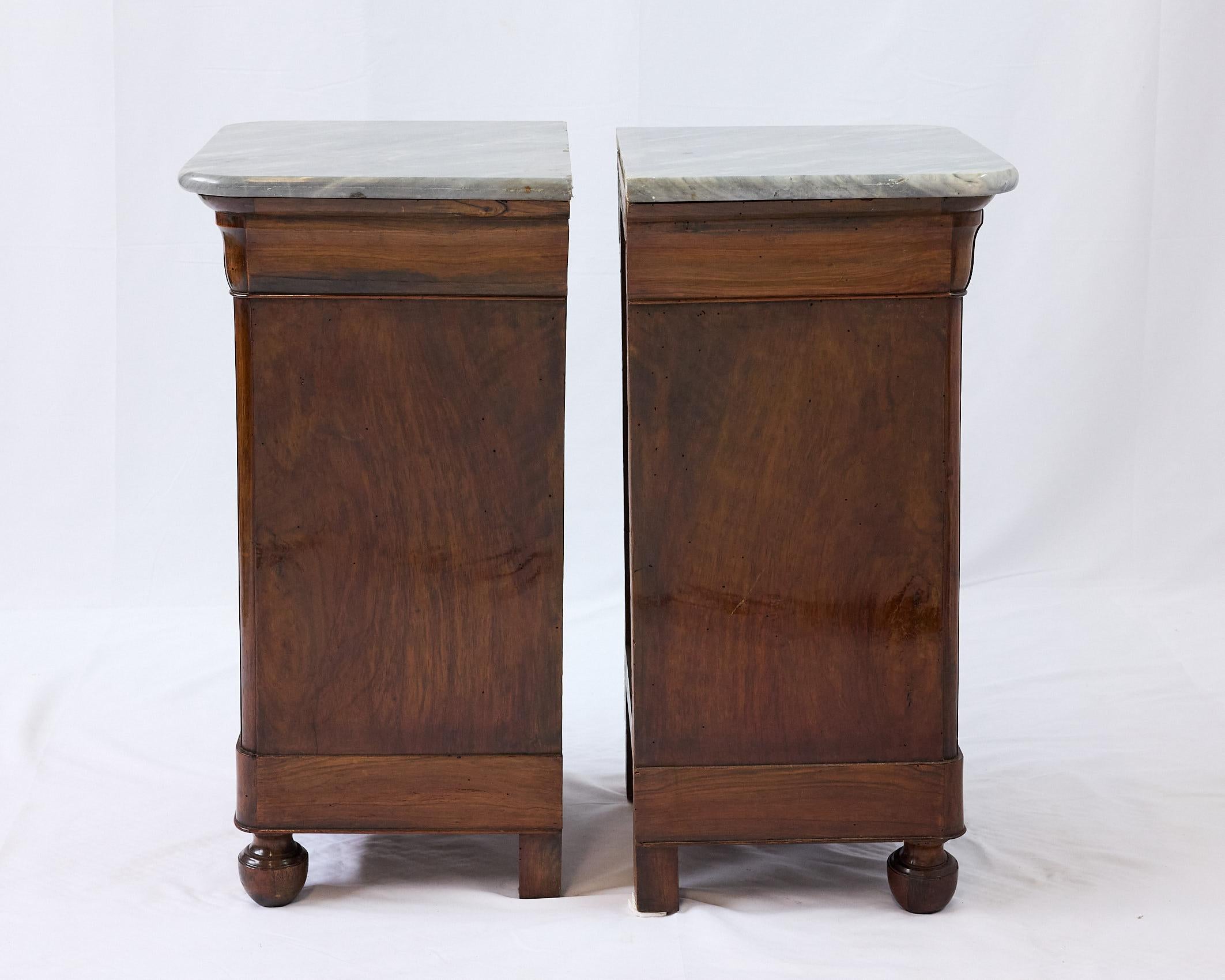 Pair of French Louis Philippe Marble Top Bedside Cabinets, 19th Century In Good Condition In Atlanta, GA