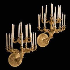 Pair of French Louis-Philippe Period 16-Light Gilt-Bronze Sconces by Denière