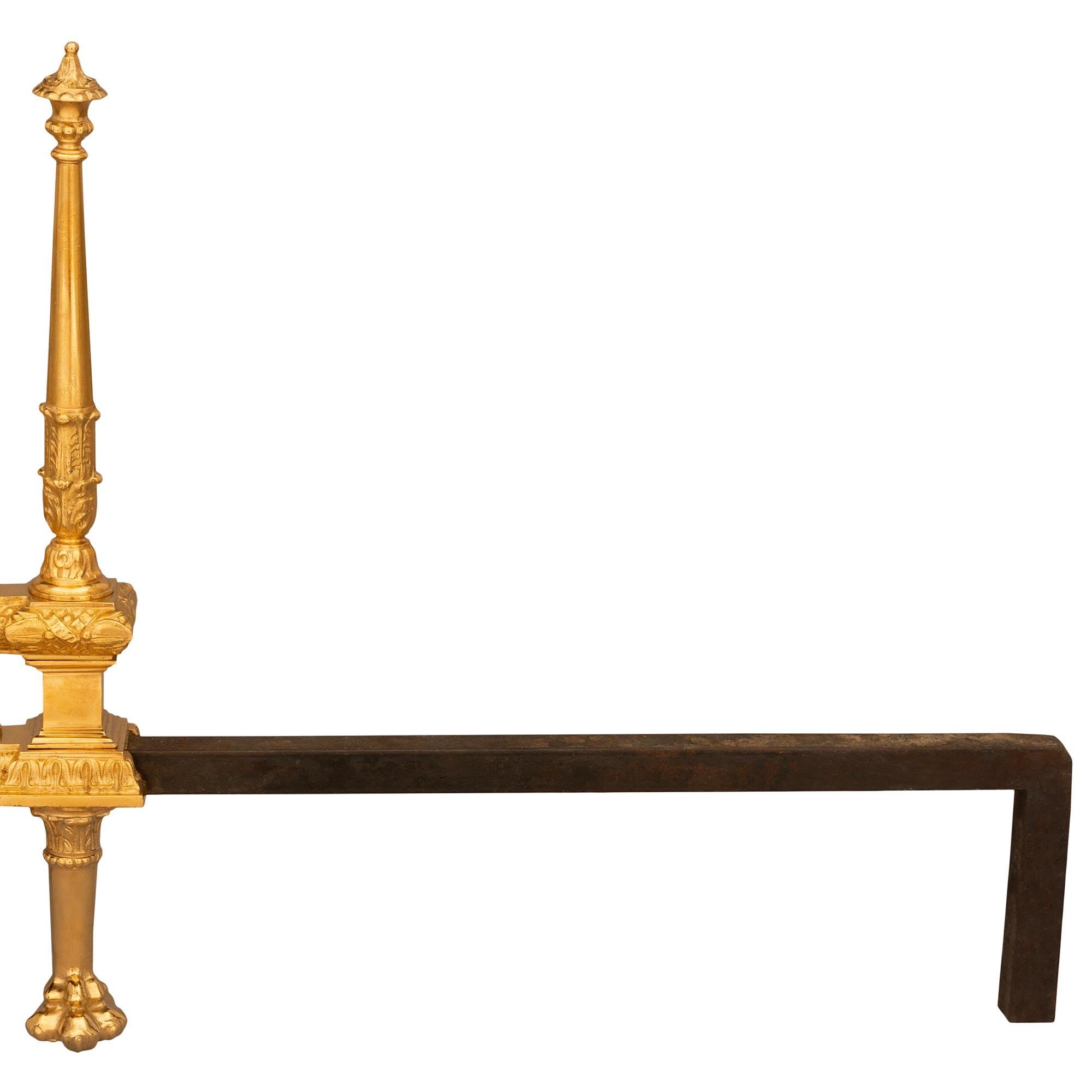Pair Of French Louis Philippe Period Ormolu, Onyx And Wrought Iron Andirons For Sale 4
