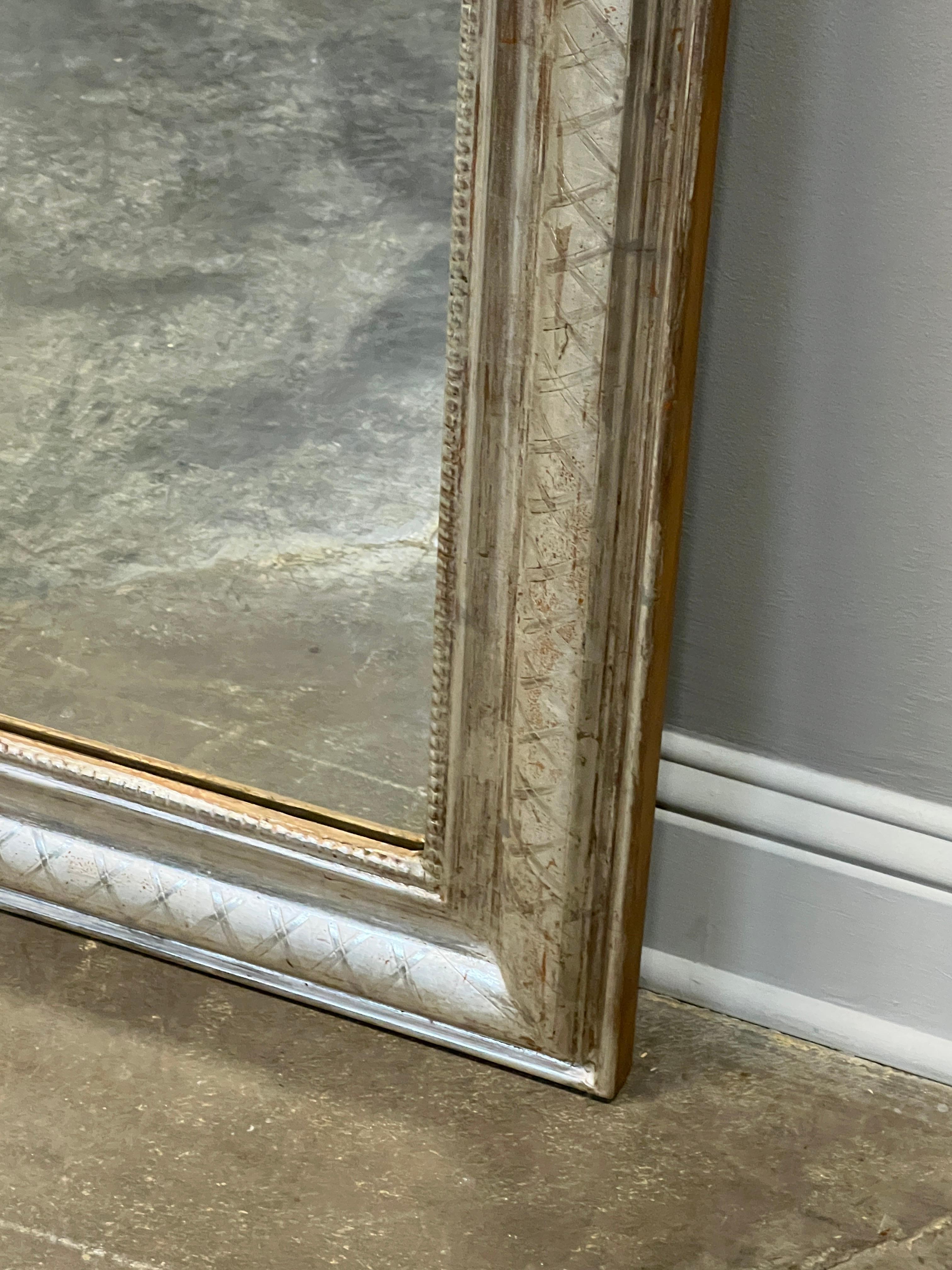 Carved Pair of French Louis Philippe Style Arched Silver Gilt Mirrors