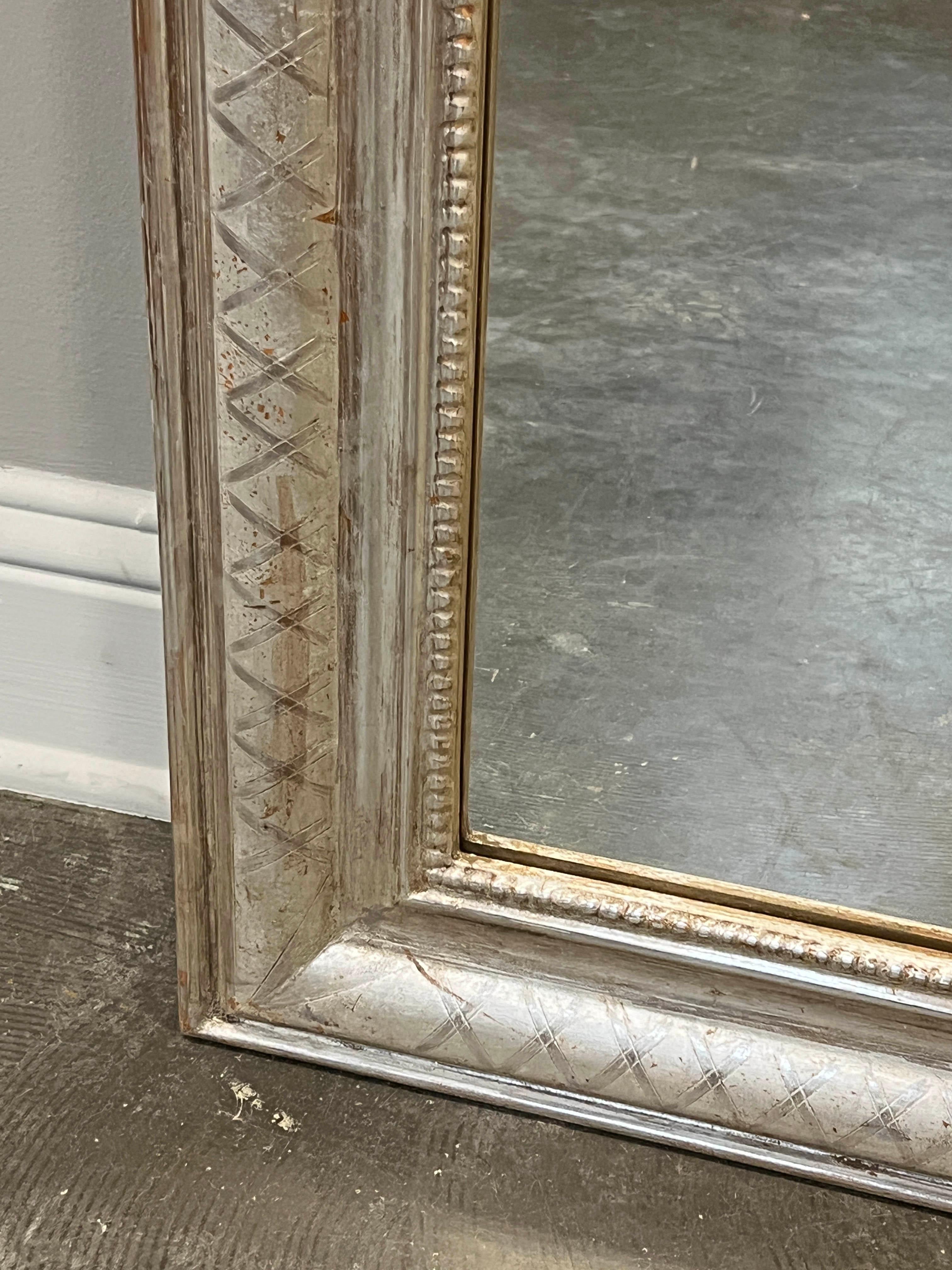 Silver Leaf Pair of French Louis Philippe Style Arched Silver Gilt Mirrors
