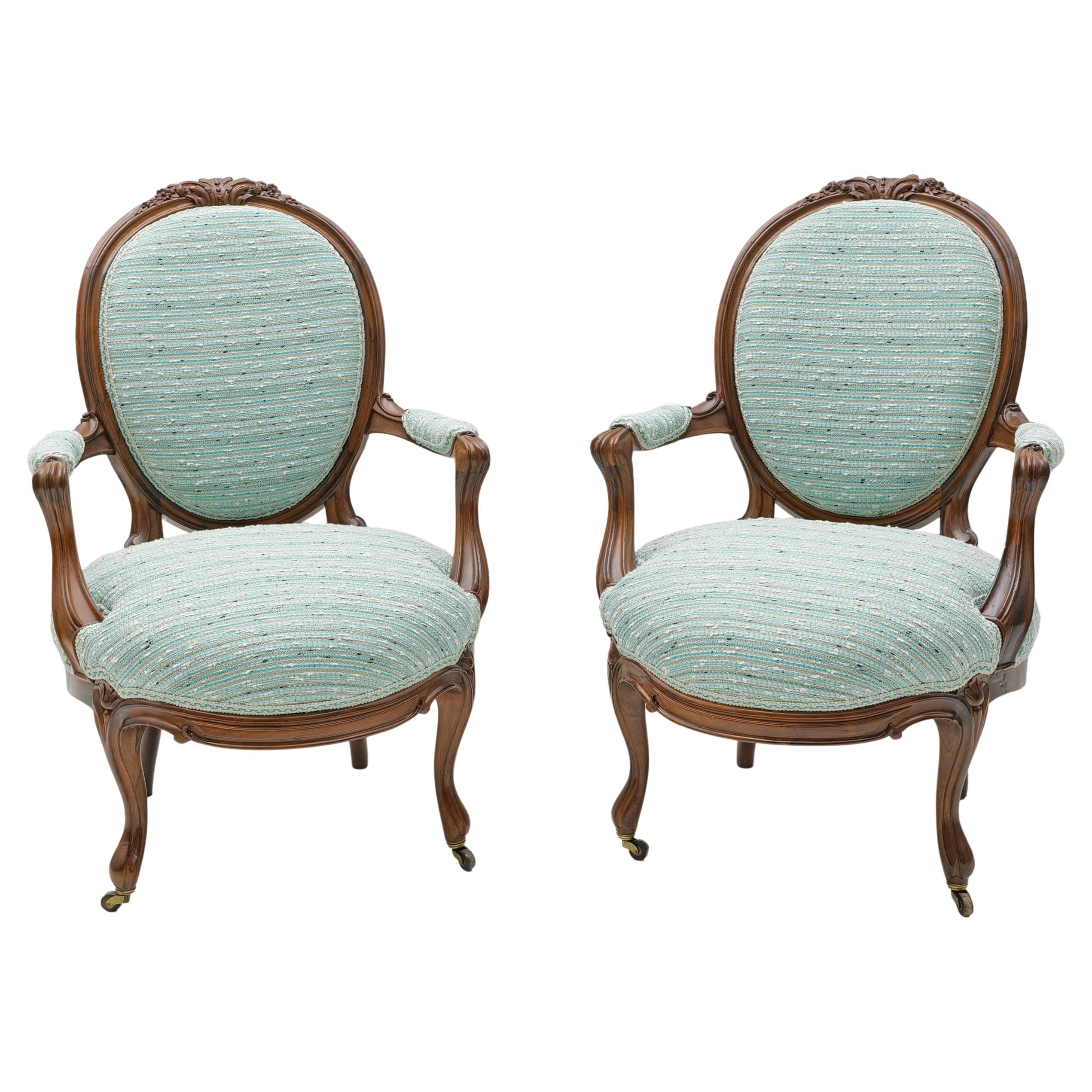 Pair of French Louis Philippe Style Armchairs, 19th Century