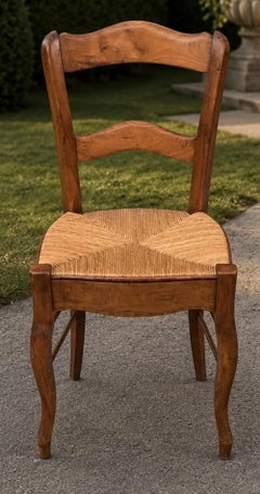 Pair of French Louis-Philippe Style Cherrywood Rush Seat Chairs, Circa 1910