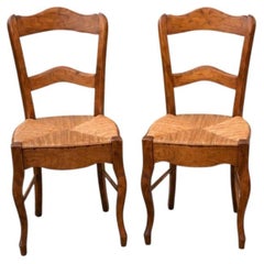 Pair of French Louis-Philippe Style Cherrywood Rush Seat Chairs, Circa 1910