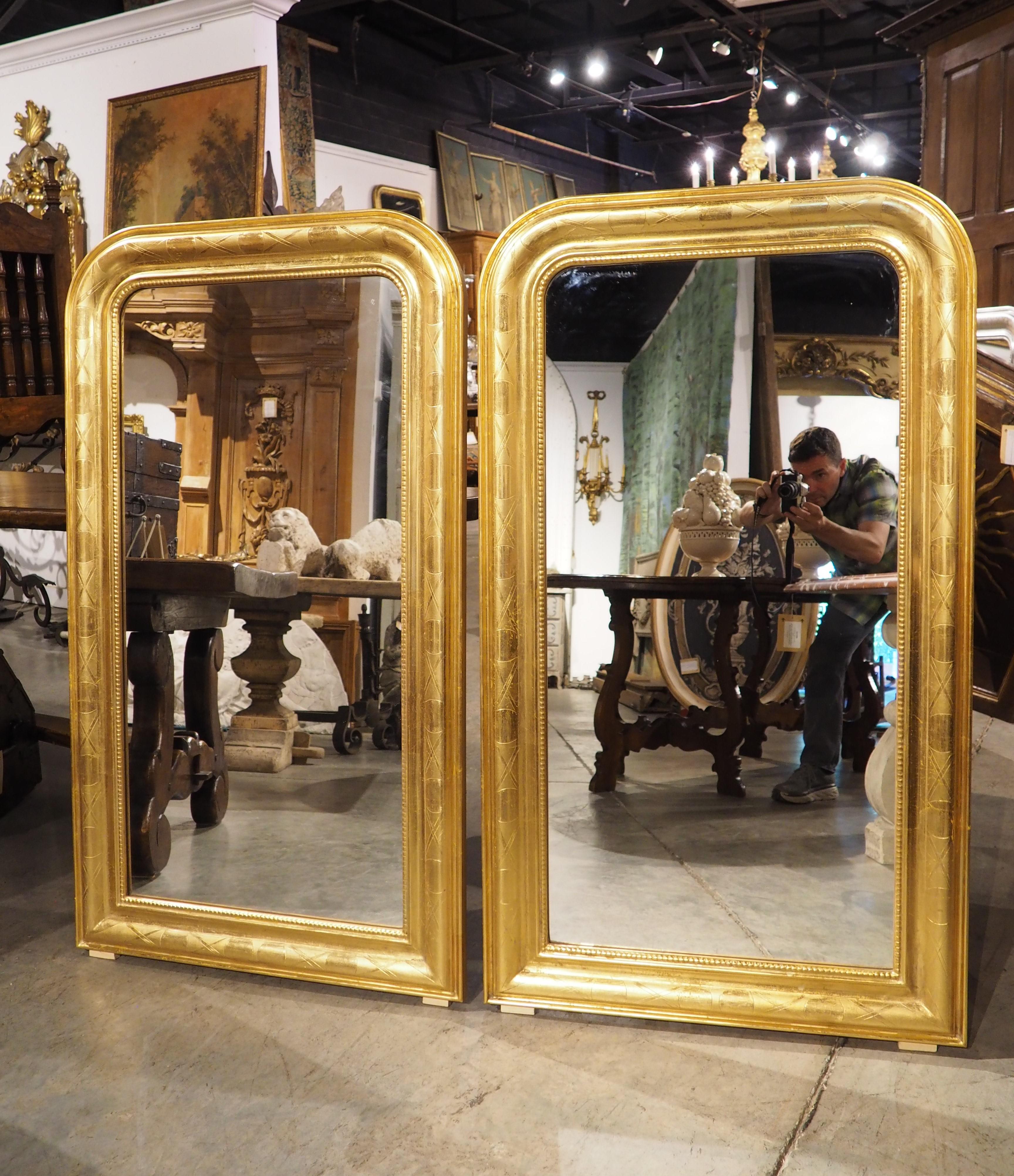 Pair of French Louis Philippe Style Gold Leaf Wall Mirrors, 20th Century 12
