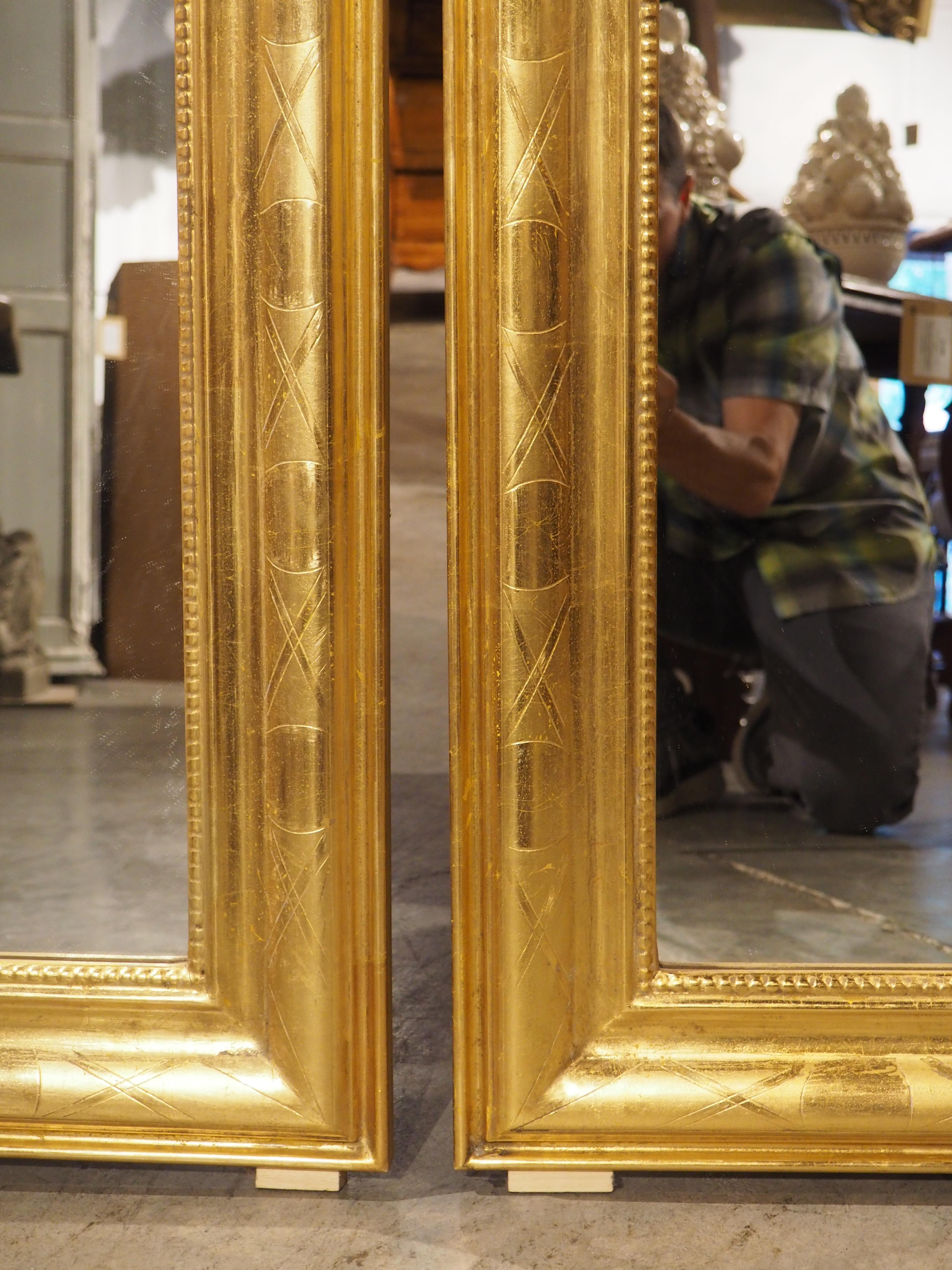 Glass Pair of French Louis Philippe Style Gold Leaf Wall Mirrors, 20th Century