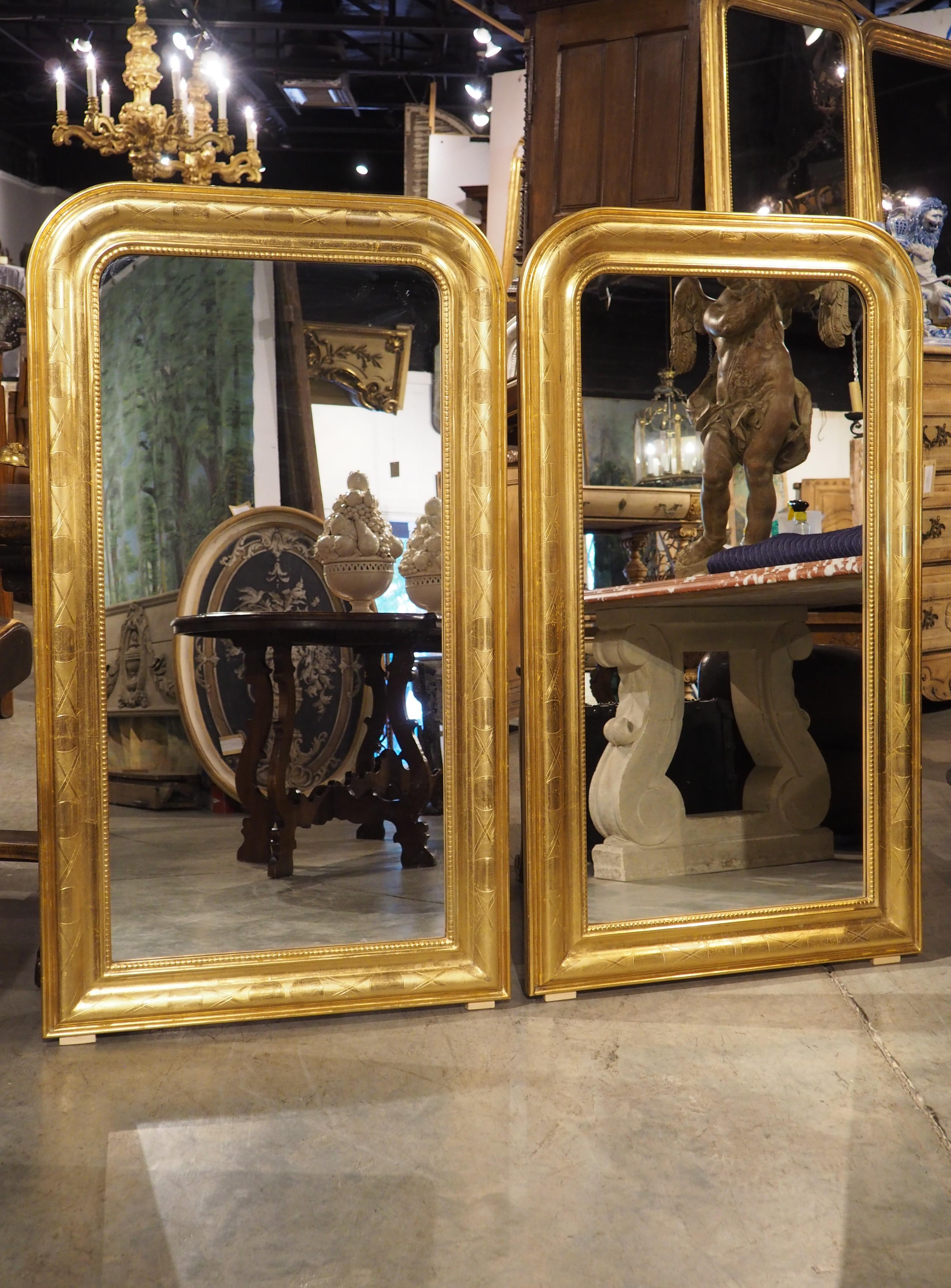 Pair of French Louis Philippe Style Gold Leaf Wall Mirrors, 20th Century 4