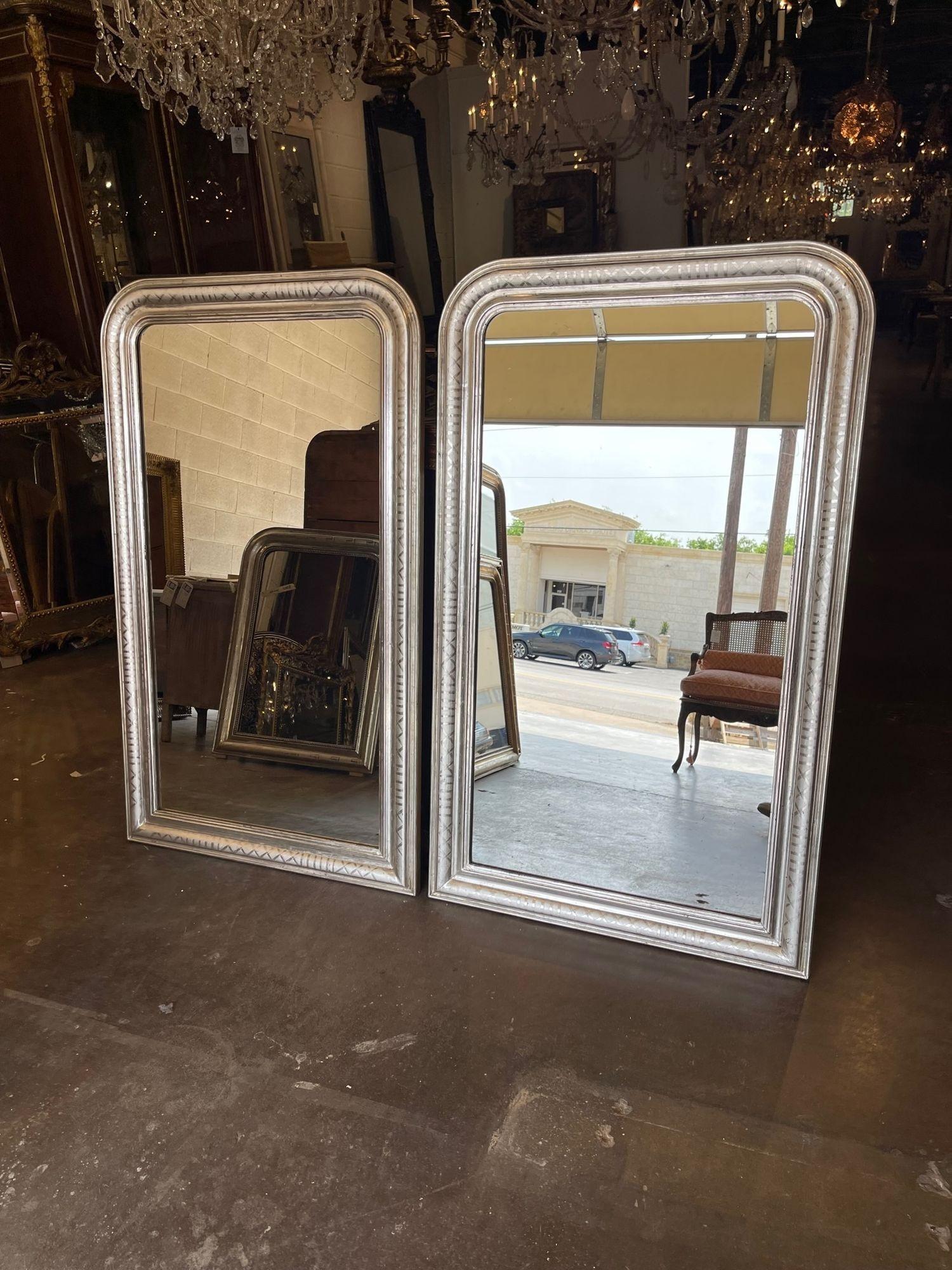 Pair of French Louis Philippe Style Mirror with Geometric Pattern 4