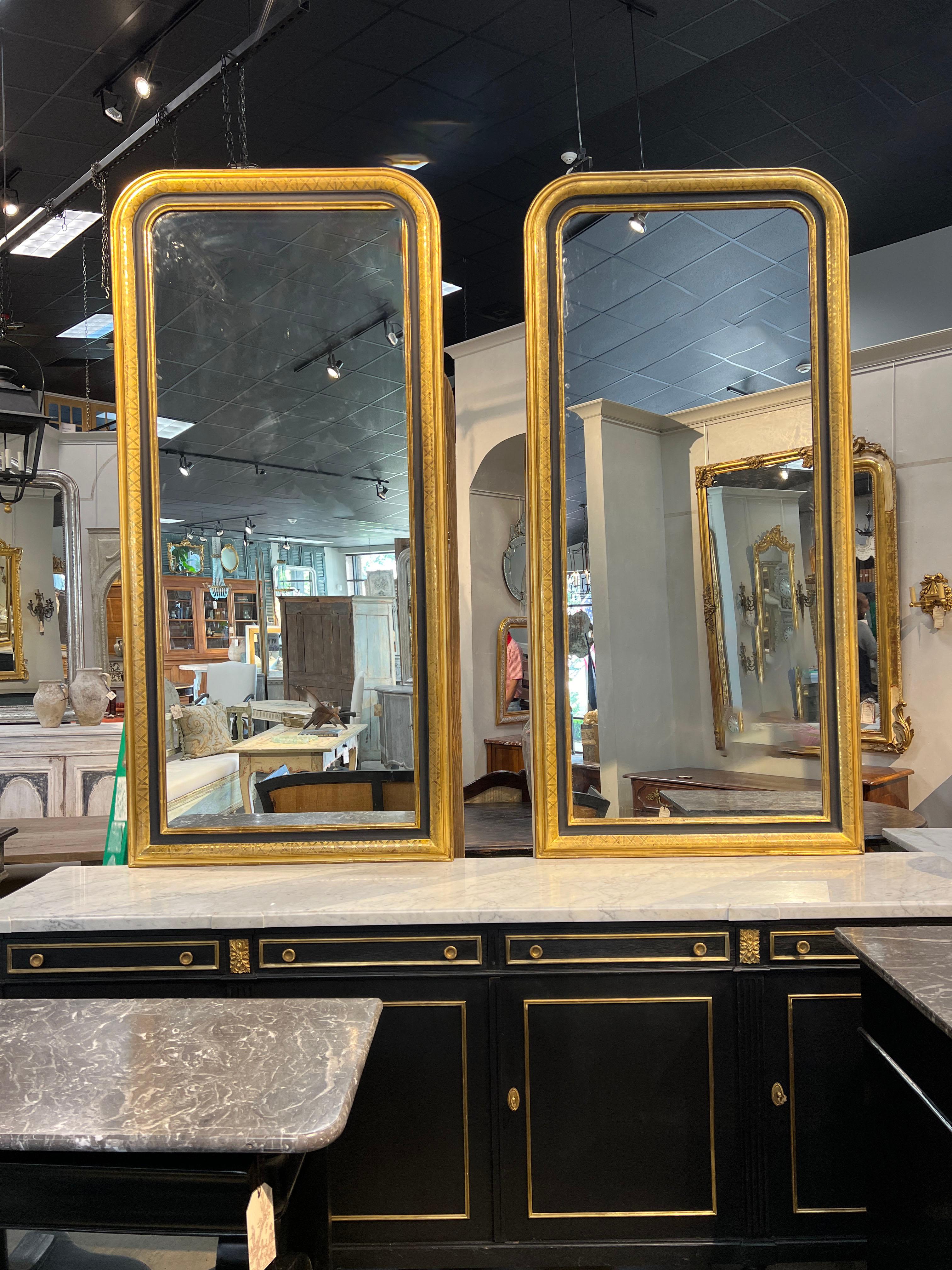 Painted Pair of French Louis Philippe Style Mirrors In Gold Gilt For Sale