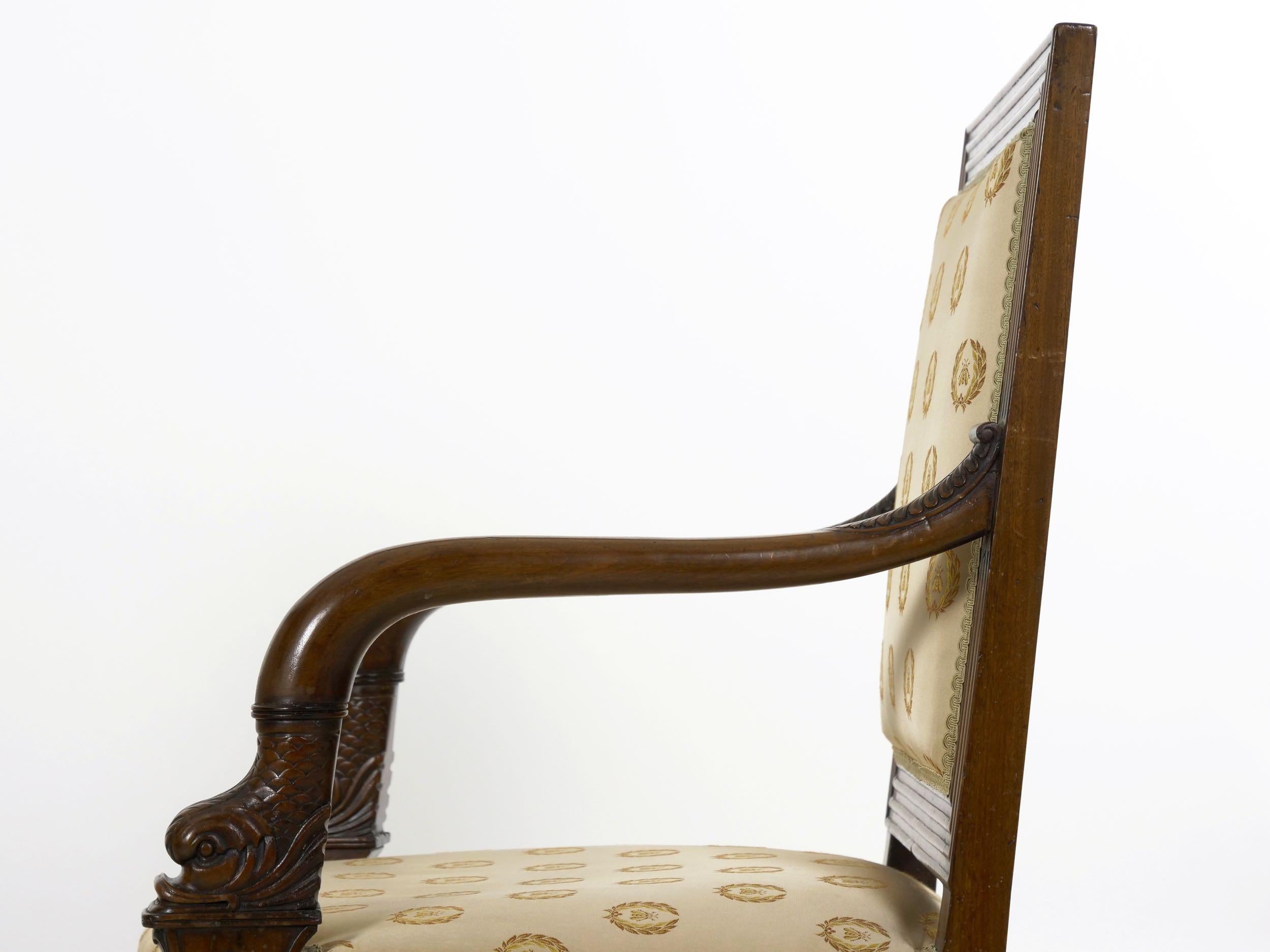 Pair of French Louis Phillipe Napoleonic Carved Mahogany Armchairs, circa 1840 4
