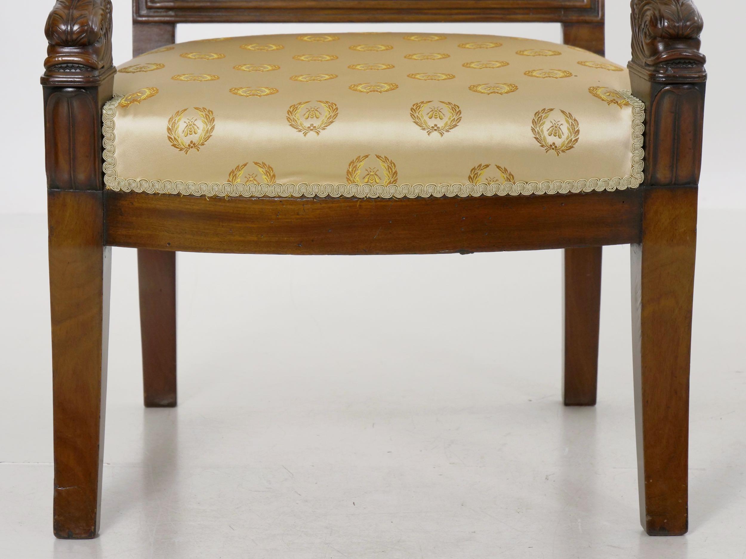 Pair of French Louis Phillipe Napoleonic Carved Mahogany Armchairs, circa 1840 2