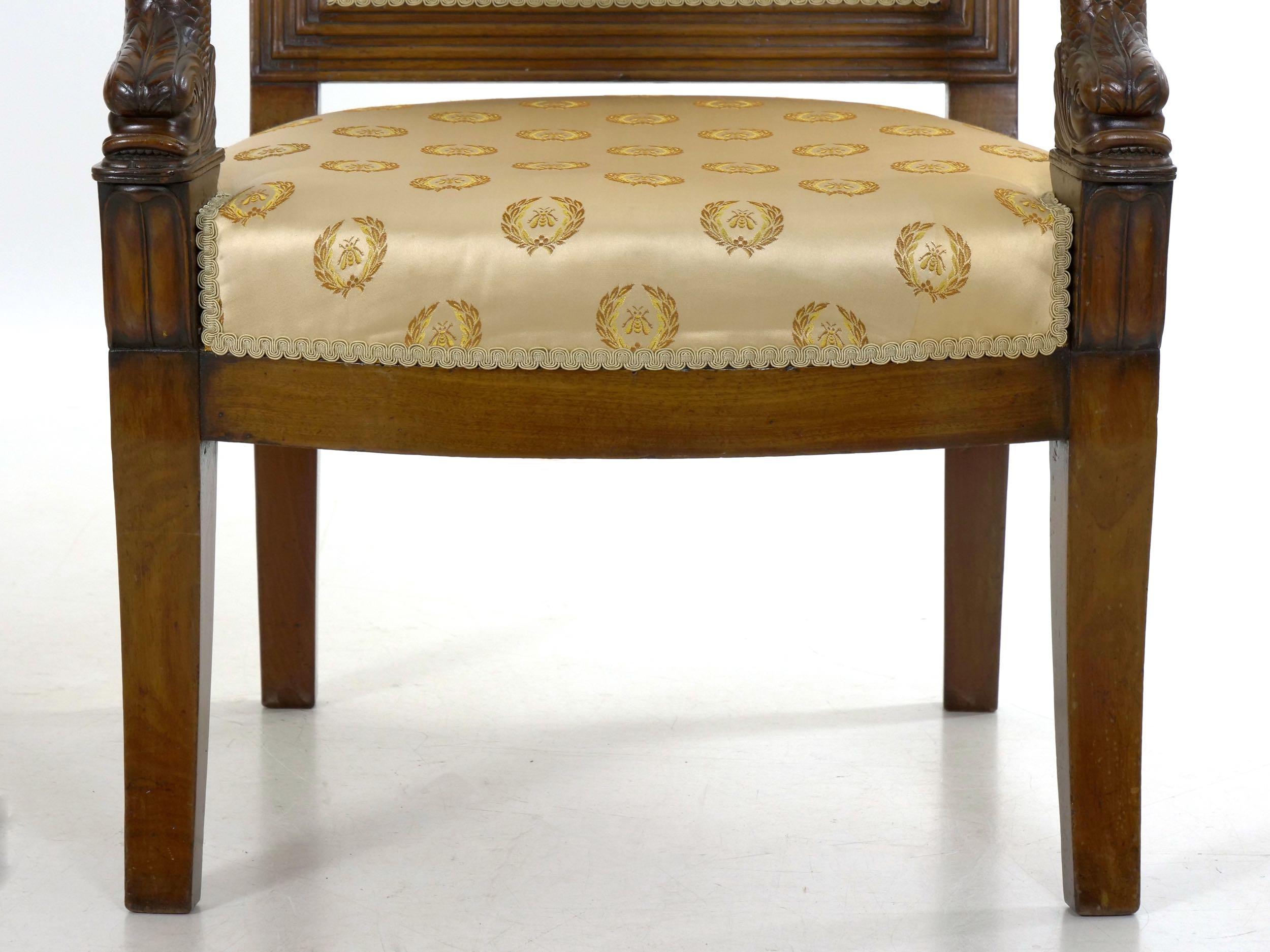 Pair of French Louis Phillipe Napoleonic Carved Mahogany Armchairs, circa 1840 3