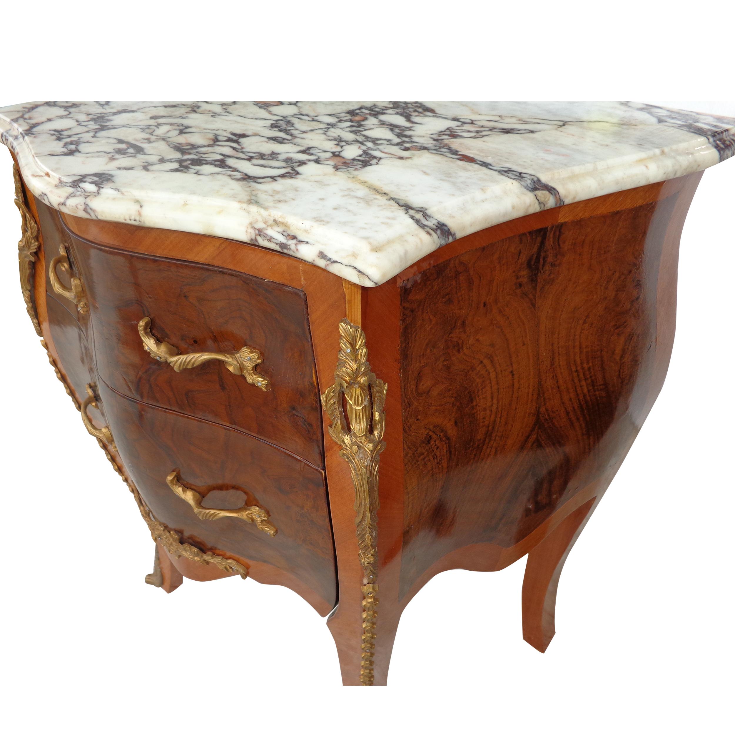 Louis XV Pair of French Louis VI Style Commode Nightstands with Marble Tops