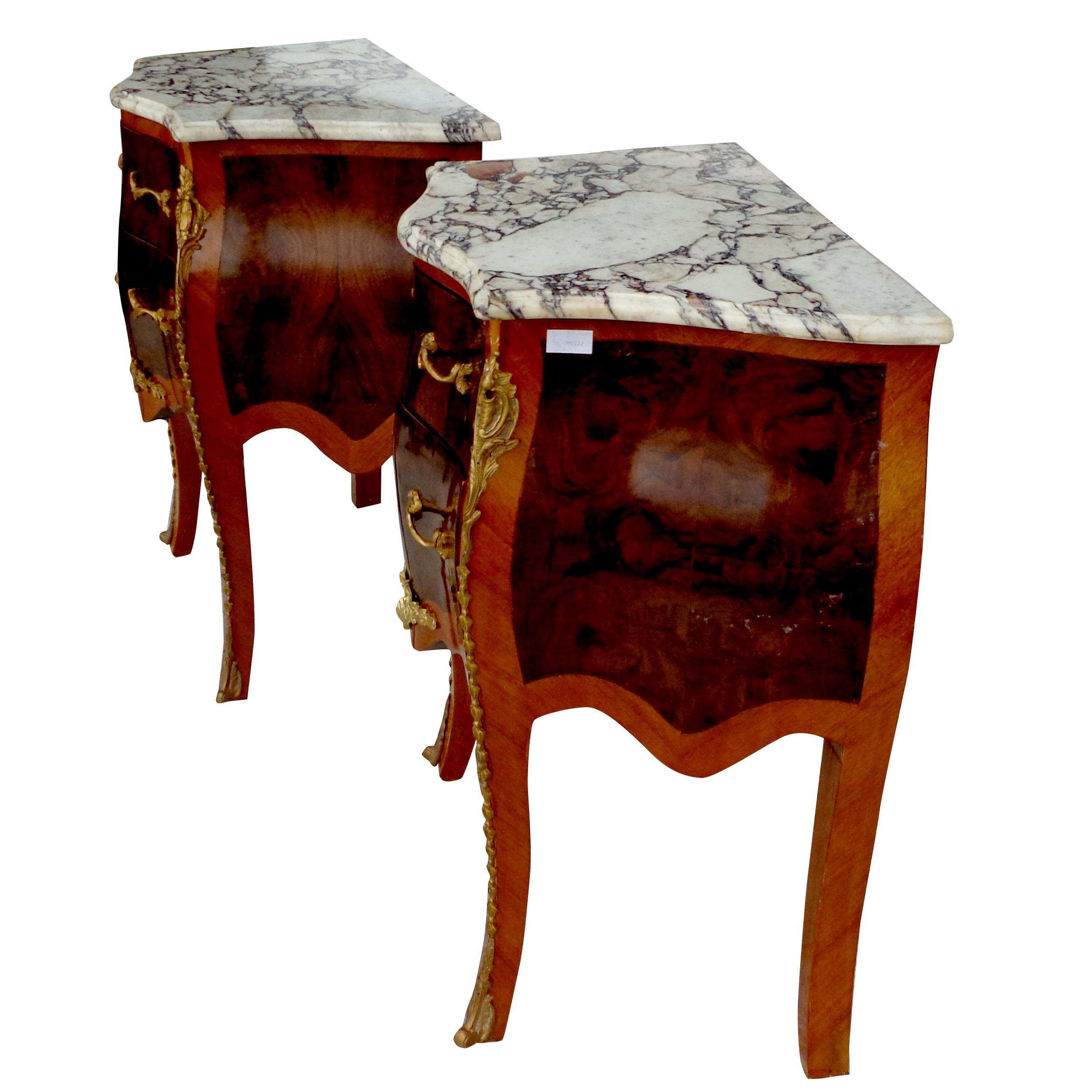 European Pair of French Louis VI Style Commode Nightstands with Marble Tops