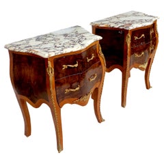 Pair of French Louis VI Style Commode Nightstands with Marble Tops
