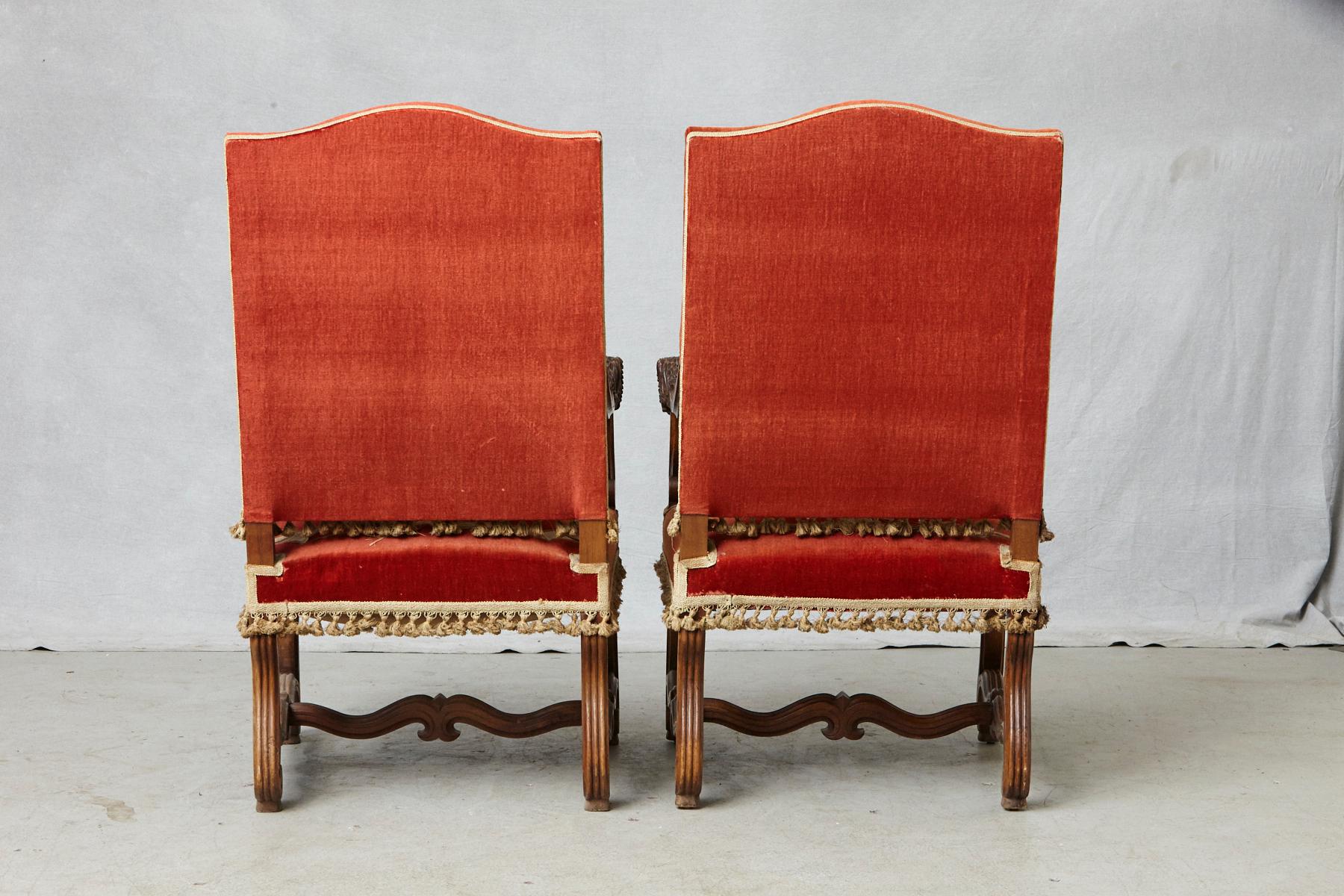 18th Century Pair of French Louis XIII Os De Mouton Throne Armchairs with  For Sale