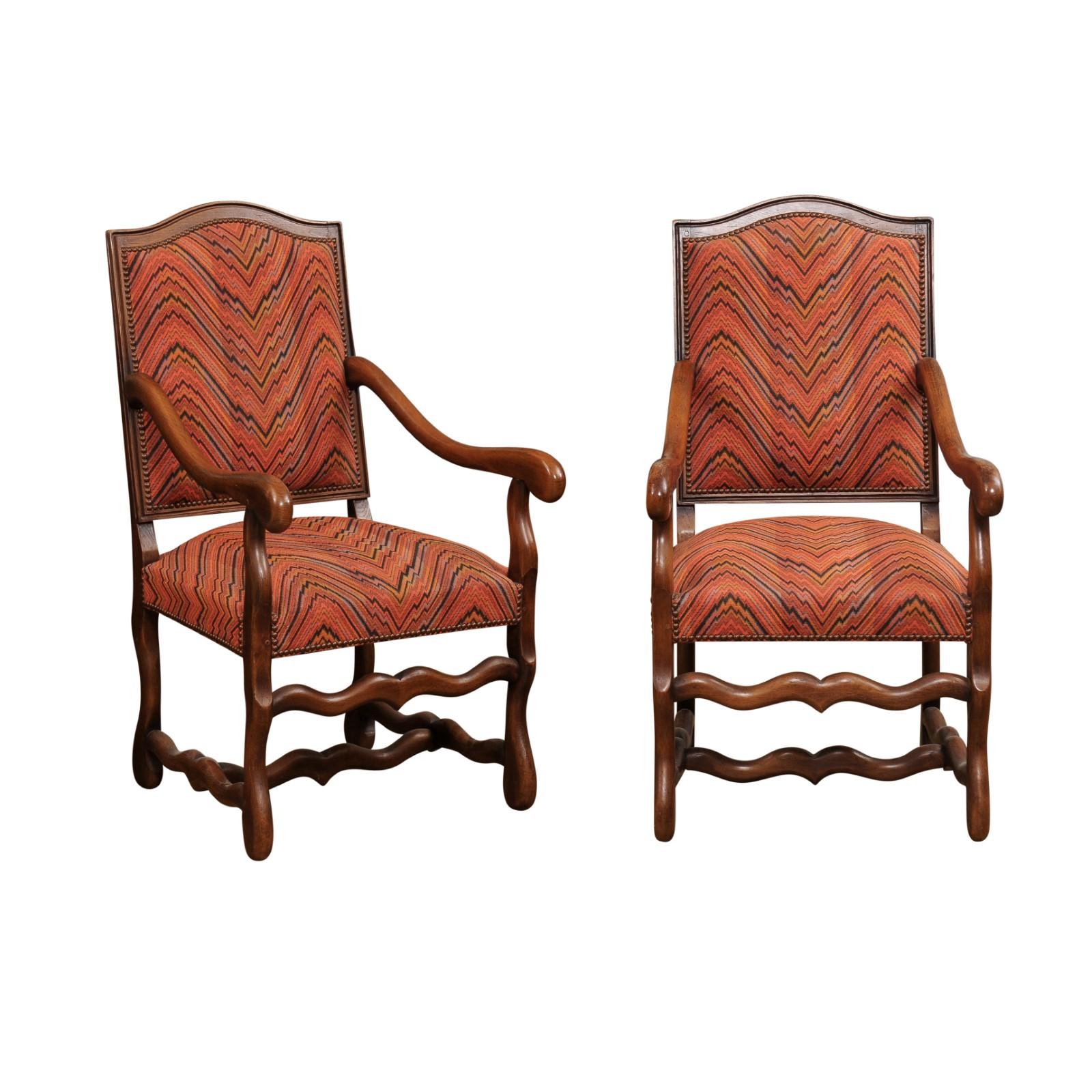Pair of French Louis XIII Style 1900s Camelback Fauteuils with Os de Mouton Base 6