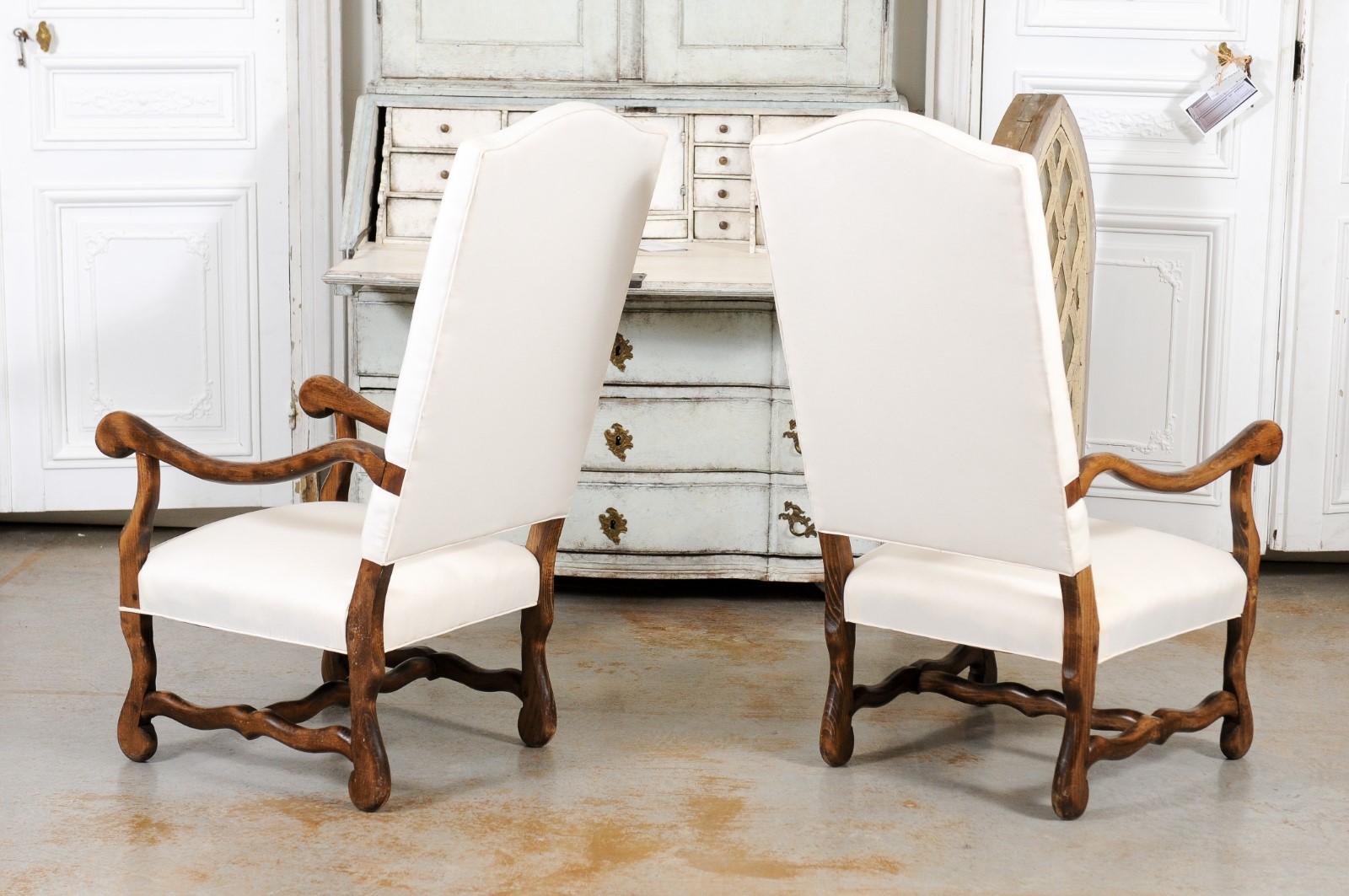 Pair of French Louis XIII Style 19th Century Os de Mouton Upholstered Armchairs 10
