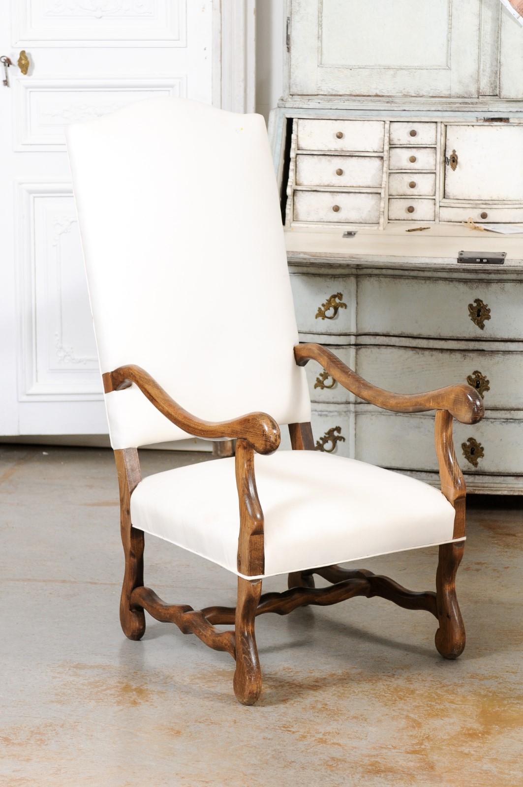 Pair of French Louis XIII Style 19th Century Os de Mouton Upholstered Armchairs In Good Condition In Atlanta, GA