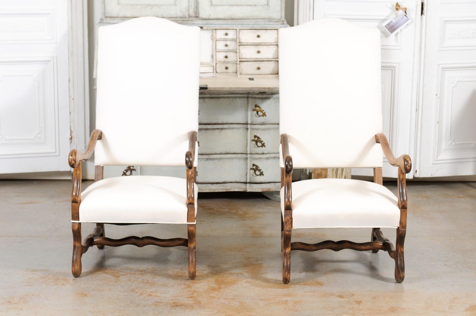 Pair of French Louis XIII Style 19th Century Os de Mouton Upholstered Armchairs 2