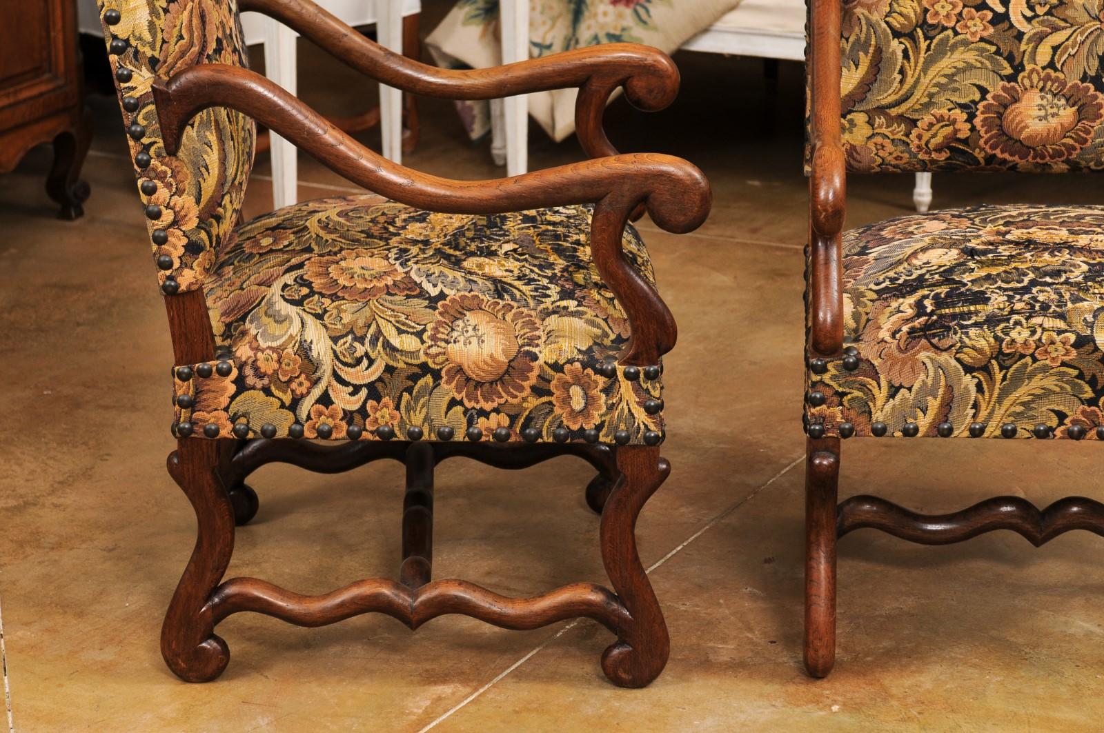 Pair of French Louis XIII Style 19th Century Os de Mouton Wooden Fauteuils In Good Condition For Sale In Atlanta, GA