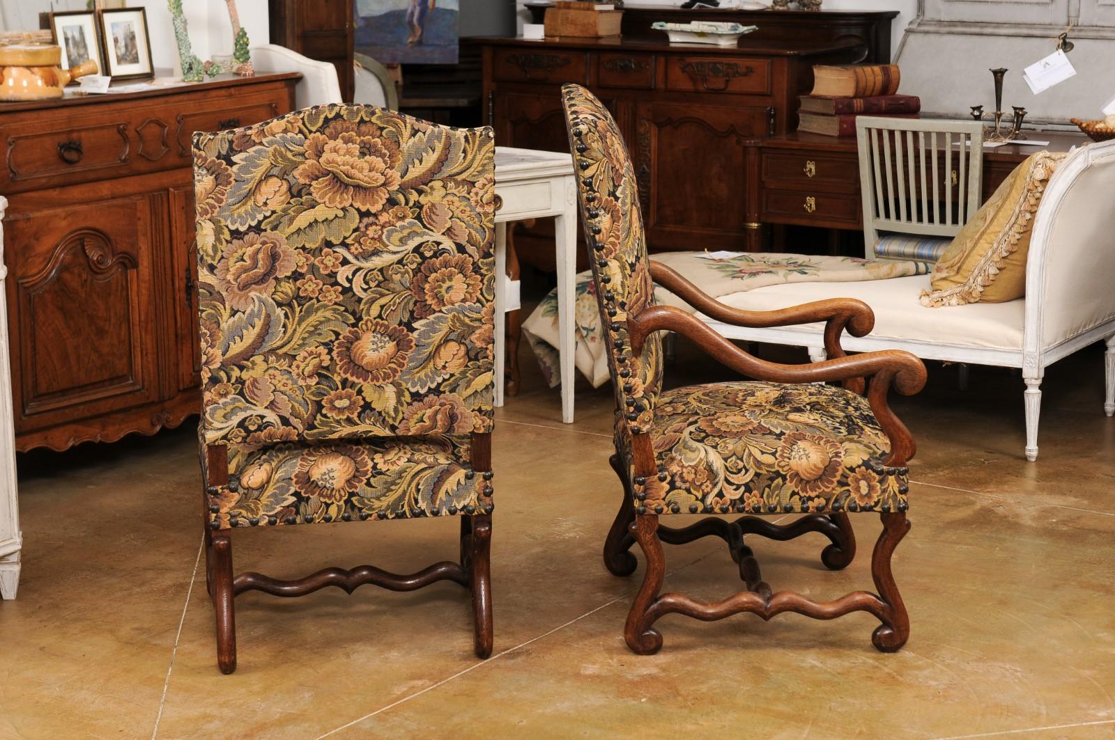 Upholstery Pair of French Louis XIII Style 19th Century Os de Mouton Wooden Fauteuils For Sale