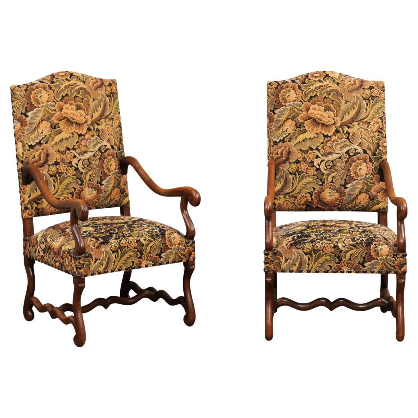 Pair of French Louis XIII Style 19th Century Os de Mouton Wooden Fauteuils For Sale