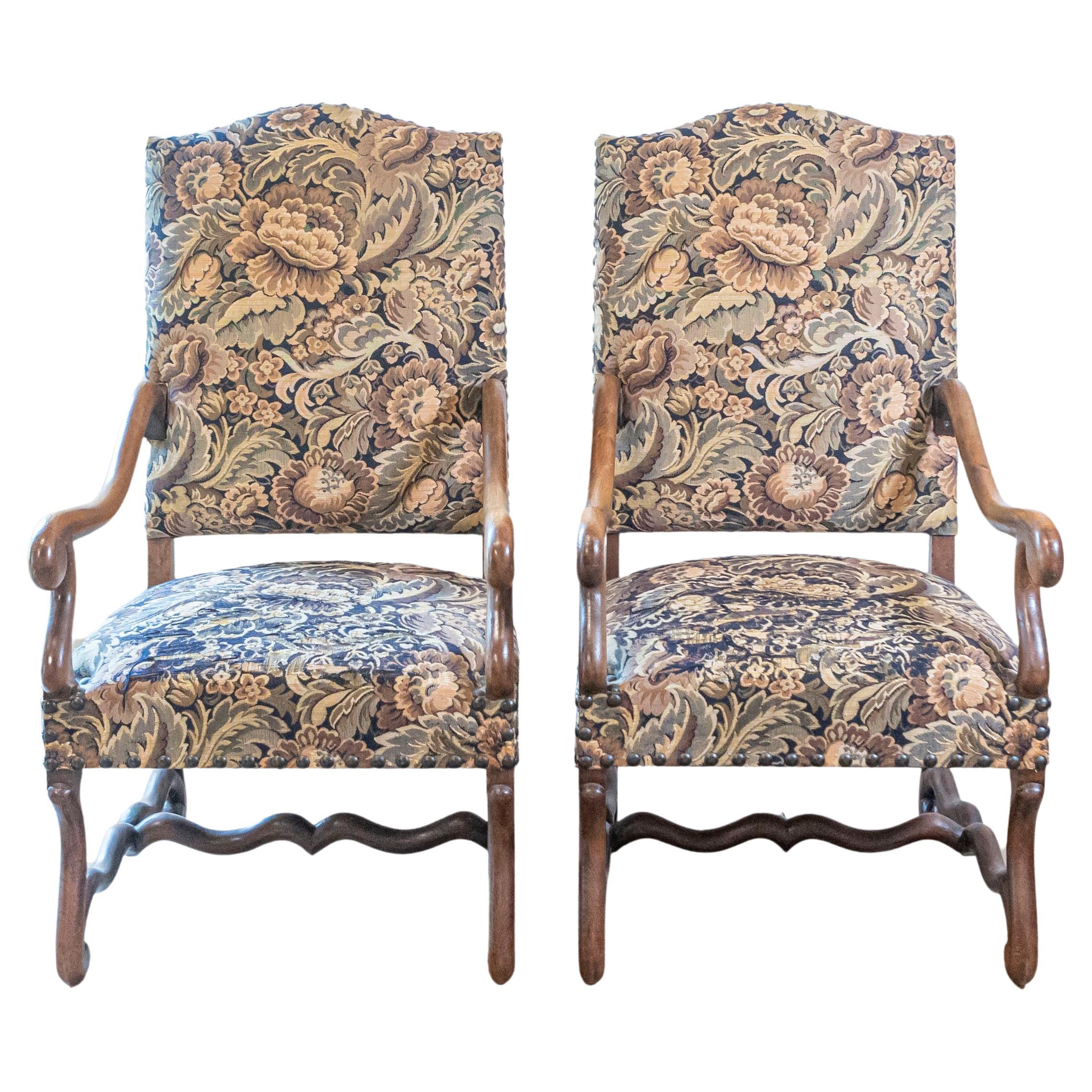 Pair of French Louis XIII Style 19th Century Os de Mouton Wooden Fauteuils