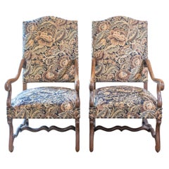 Coppia di fauteuil in legno francesi in stile Luigi XIII del XIX secolo Os de Mouton