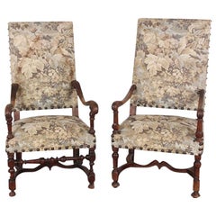 Pair of French Louis XIII Style Carved Walnut Armchairs