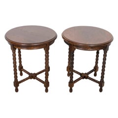 Pair of French Louis XIII Style Round Bobbin Leg Side Tables