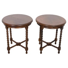 Pair of French Louis XIII Style Round Bobbin Leg Side Tables