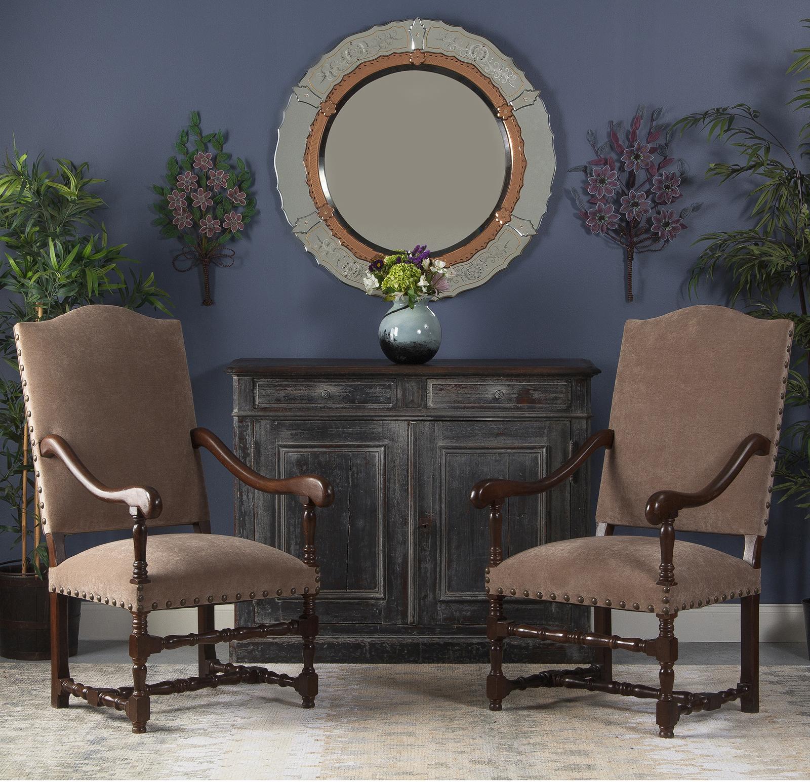 Pair of French Louis XIII Style Upholstered Beechwood Armchairs, circa 1920s 12