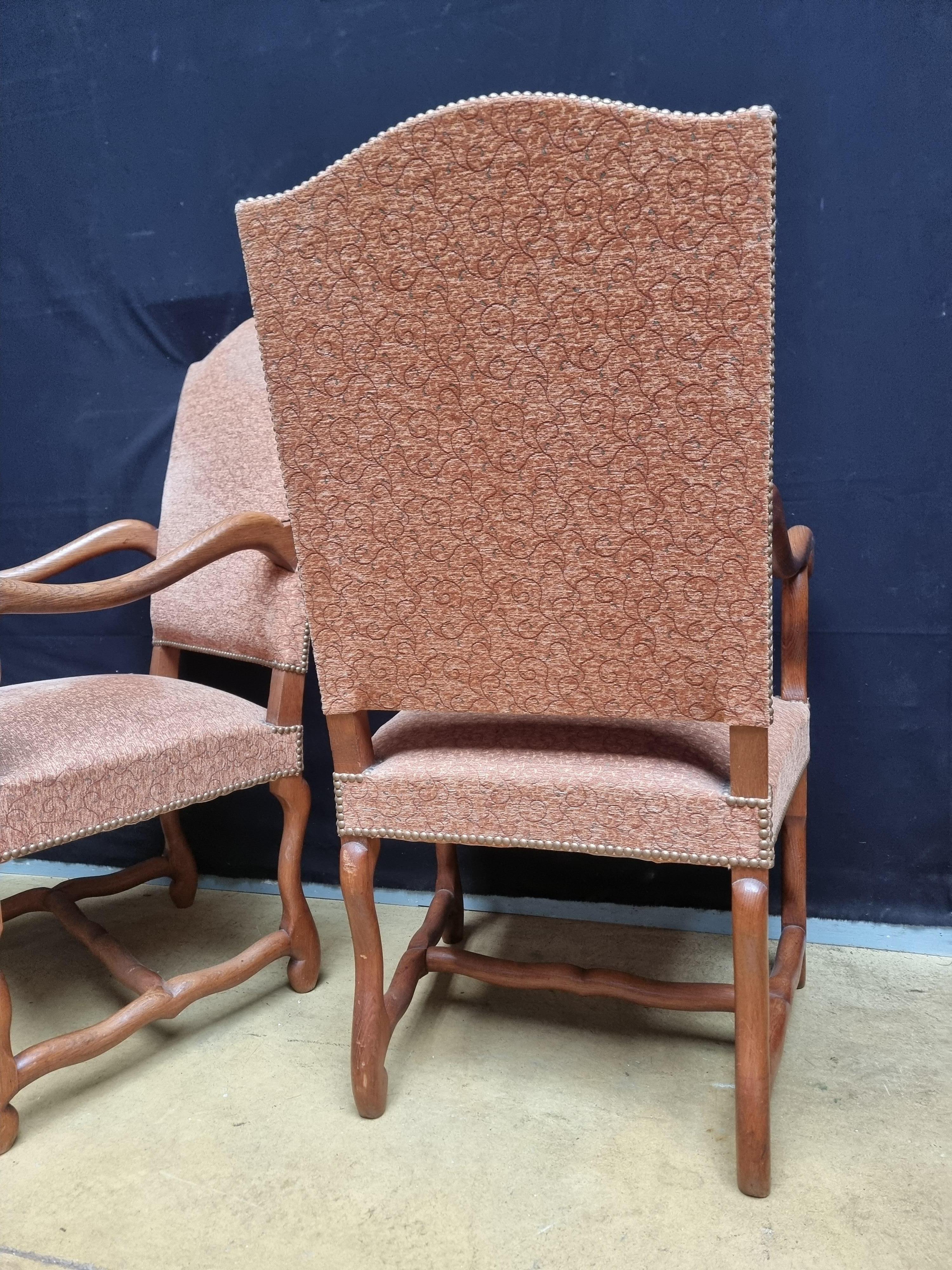 Pair of French Louis XIII Style Walnut Os de Mouton Chairs with Scrolling Arms For Sale 5