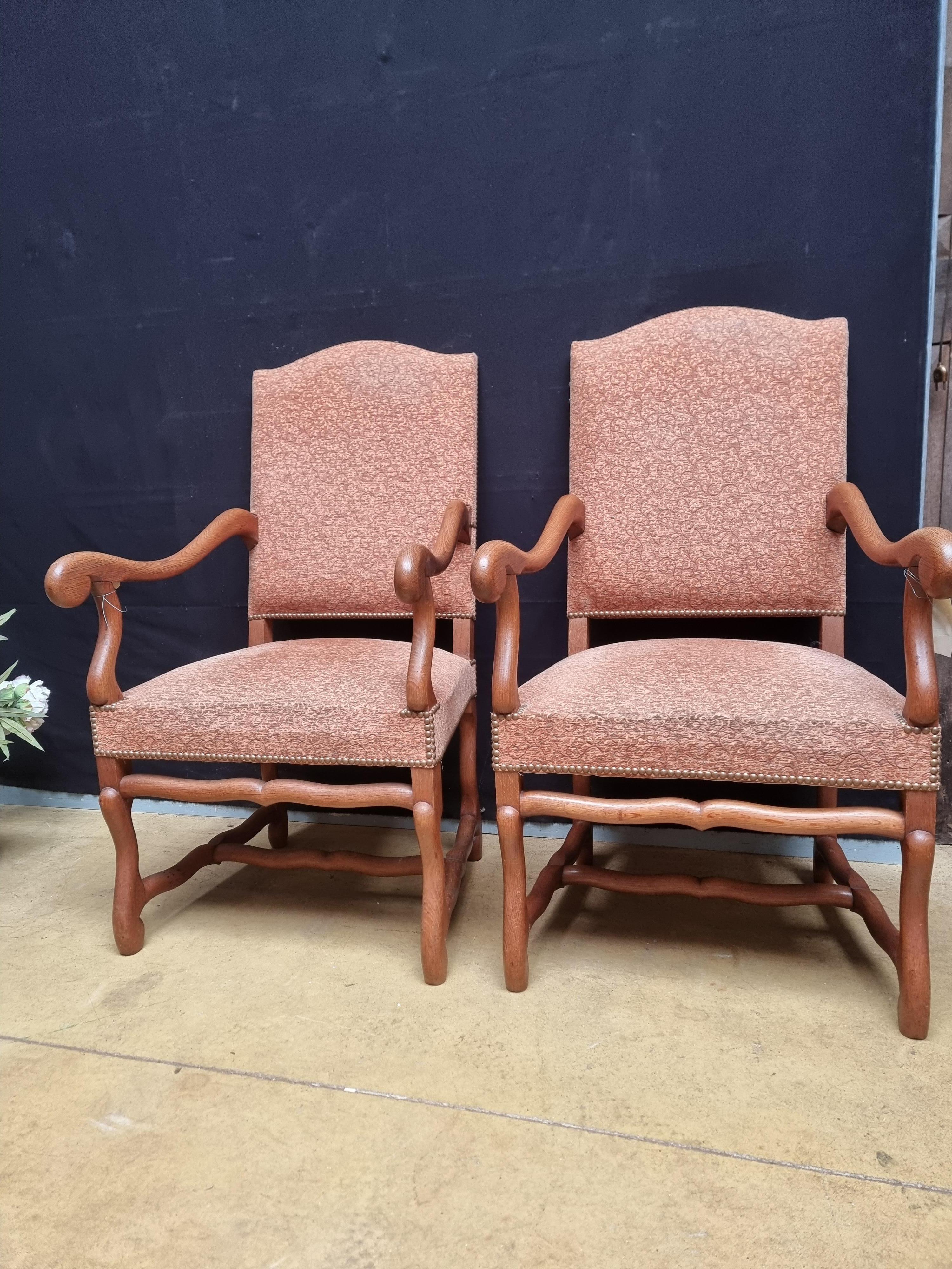 Pair of French Louis XIII Style Walnut Os de Mouton Chairs with Scrolling Arms For Sale 6