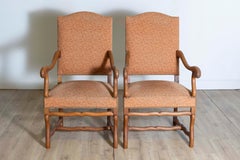 Pair of French Louis XIII Style Walnut Os de Mouton Chairs with Scrolling Arms