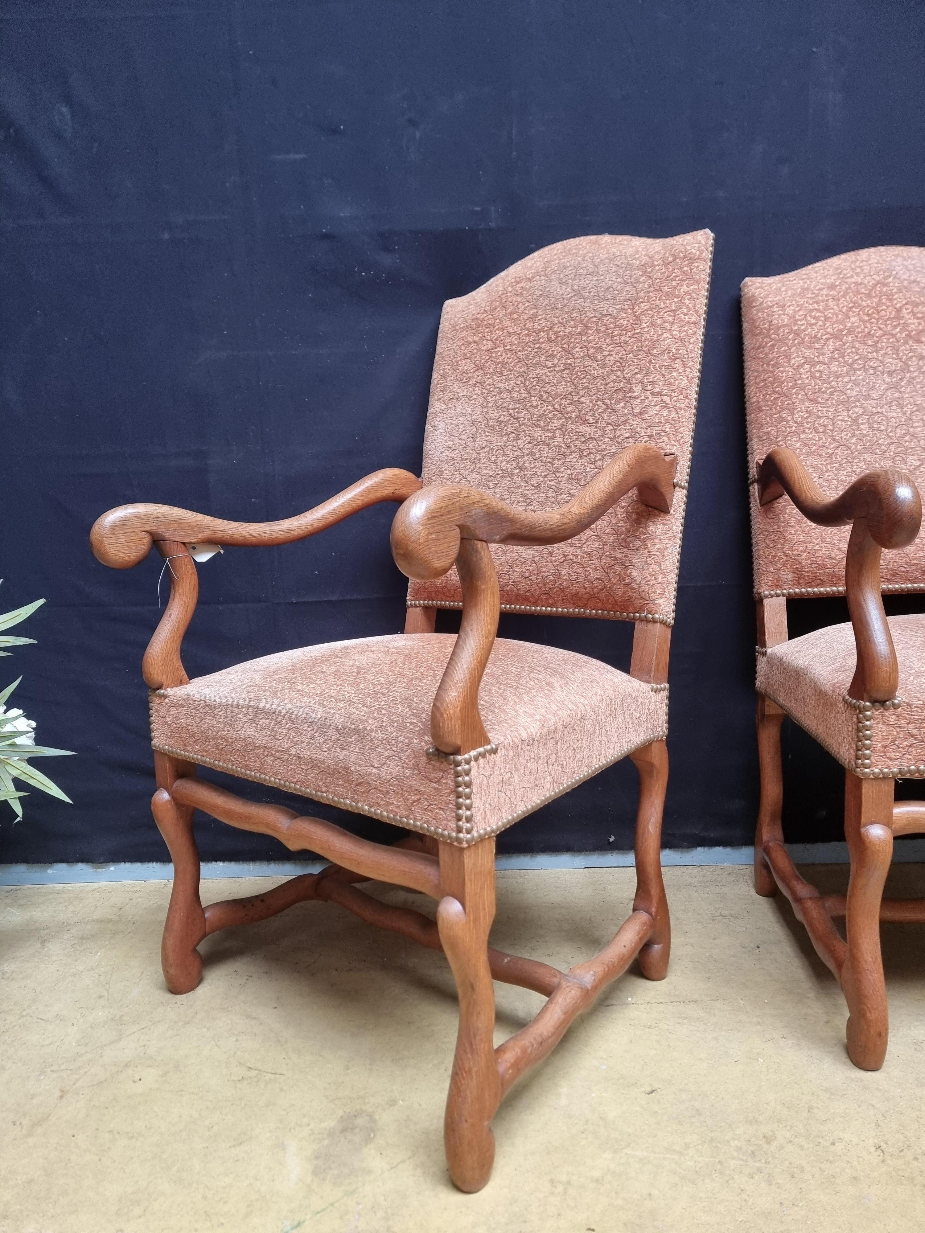 Pair of French Louis XIII Style Walnut Os de Mouton Chairs with Scrolling Arms In Good Condition For Sale In Atlanta, GA