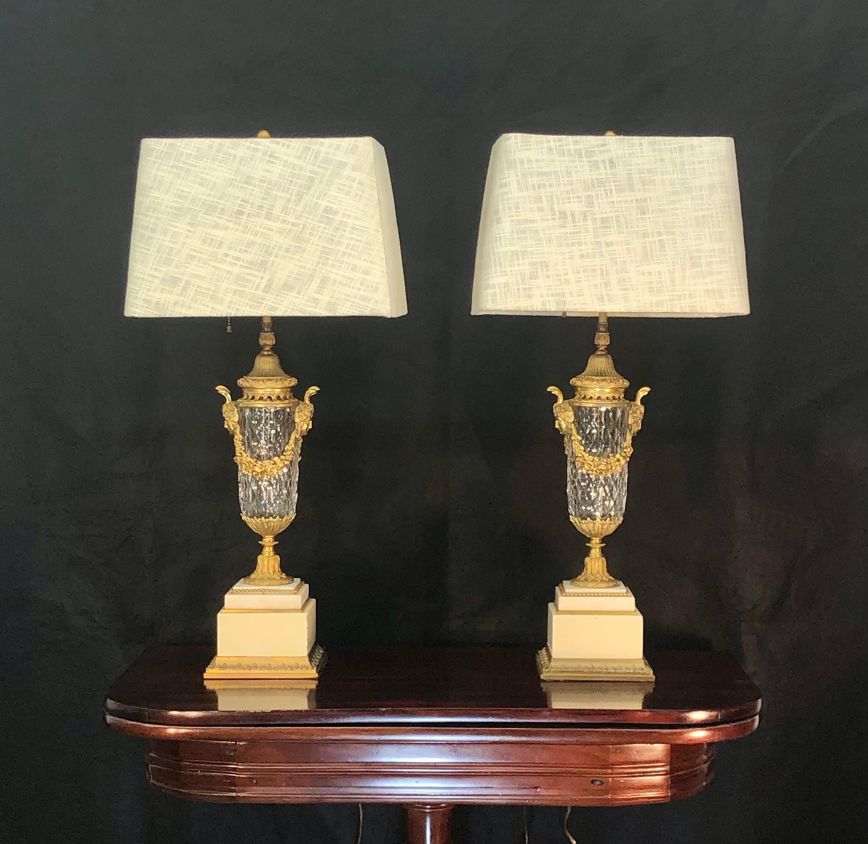Pair of French Louis XIV Crystal with Bronze Doré Mounted Urns / Lamps, 19th C. 5