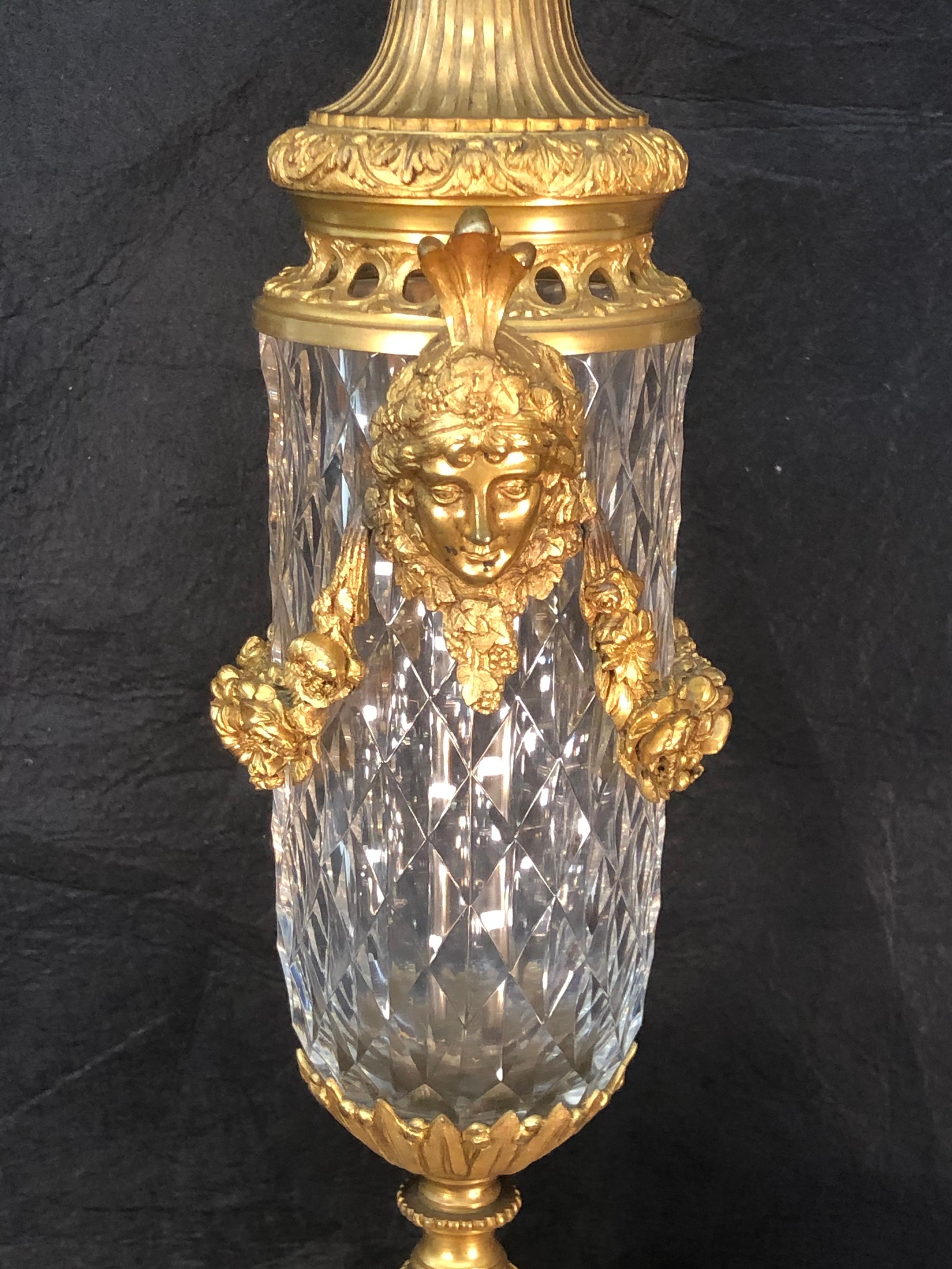 Pair of French Louis XIV Crystal with Bronze Doré Mounted Urns / Lamps, 19th C. 3