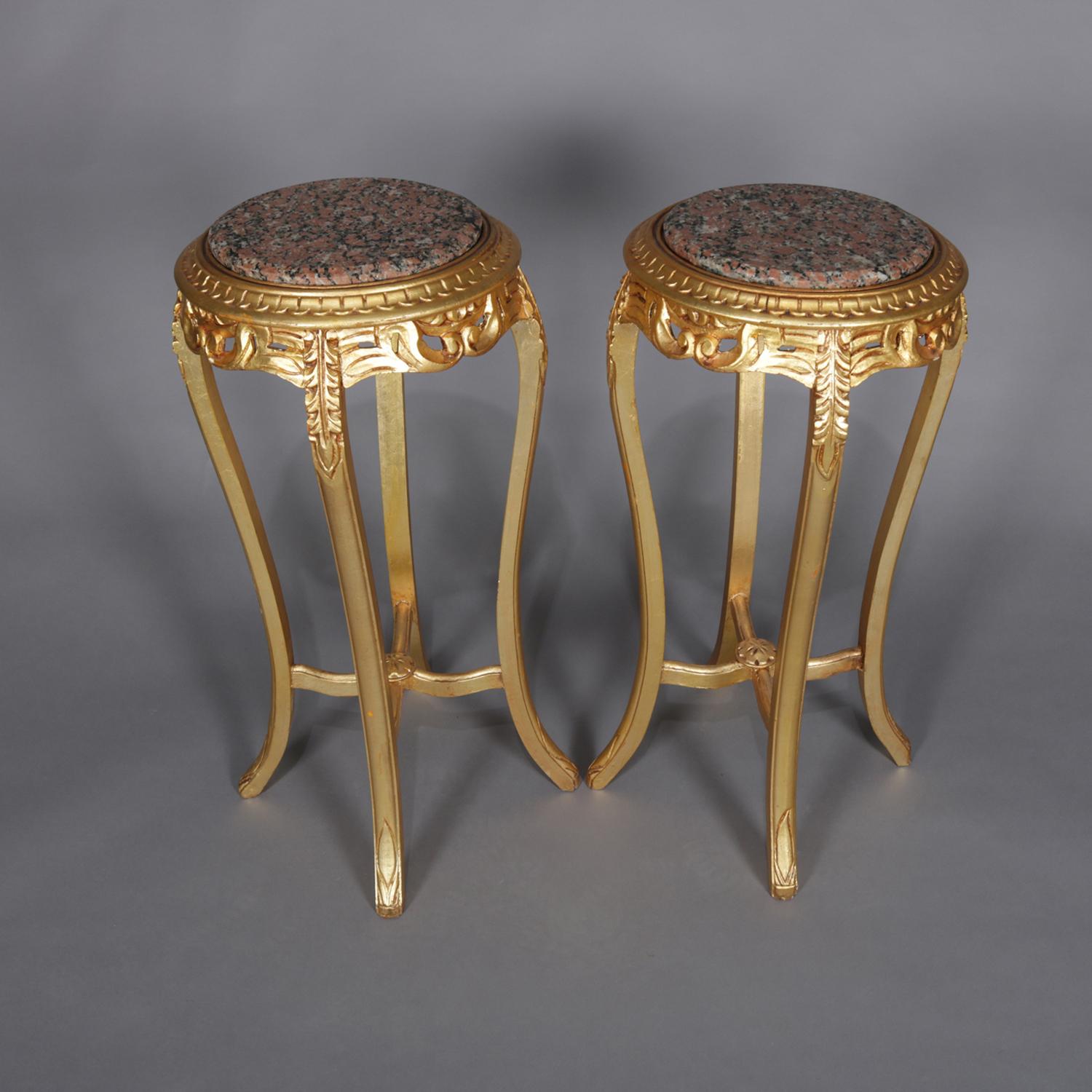 Pair of French Louis XIV Marble-Top Giltwood Sculpture Pedestals, 20th Century In Good Condition In Big Flats, NY
