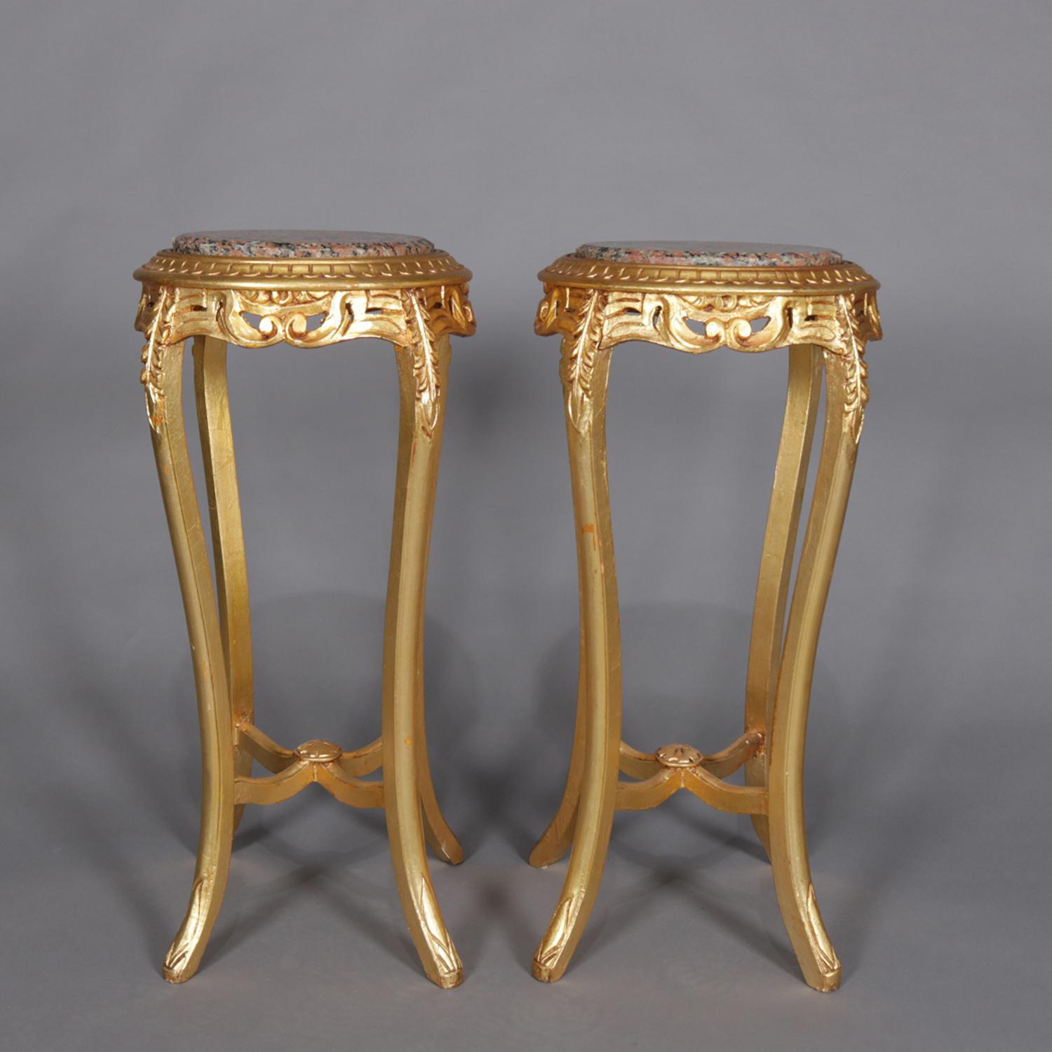 Pair of French Louis XIV Marble-Top Giltwood Sculpture Pedestals, 20th Century 2