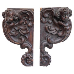 Pair of French Louis XIV Period 1690s Carved Cherub Appliques from Strasbourg