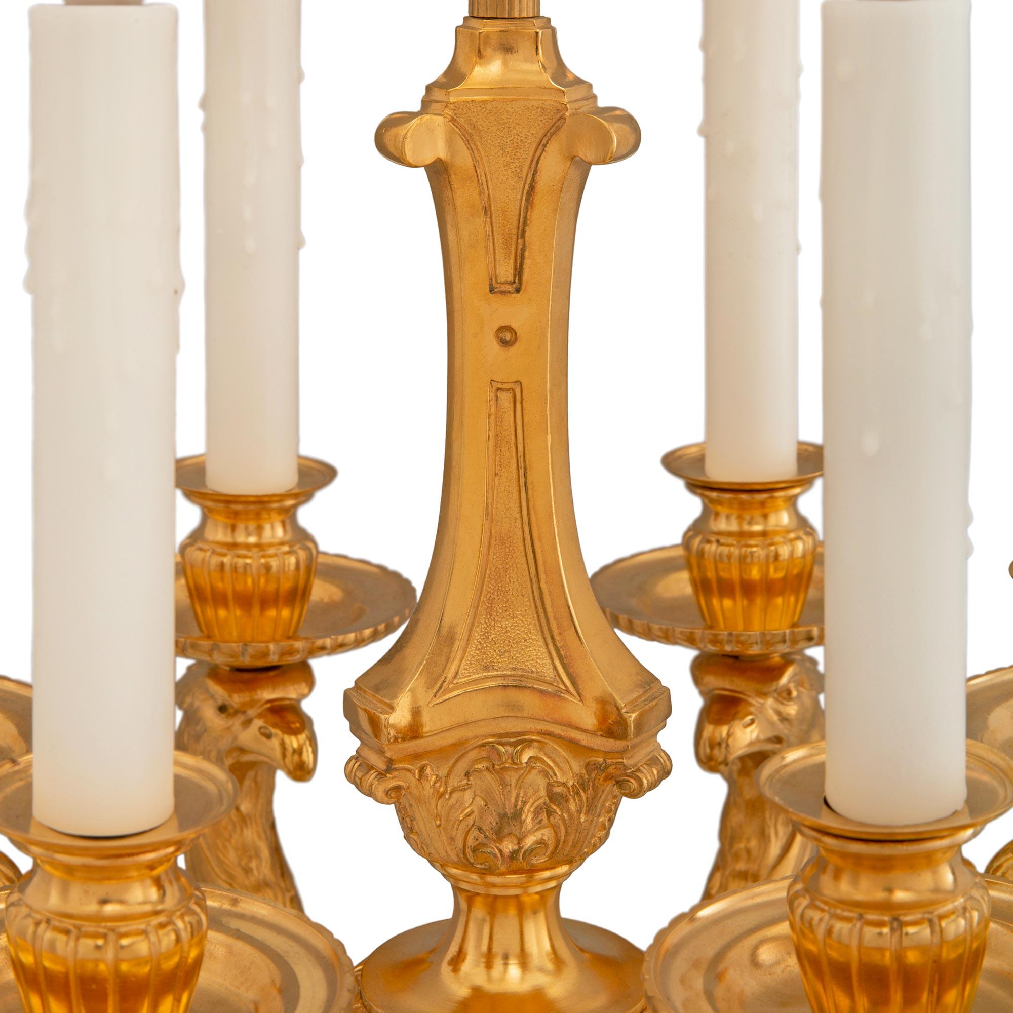 19th Century Pair of French Louis XIV St. Ormolu and Portoro Marble Candelabra Lamps For Sale