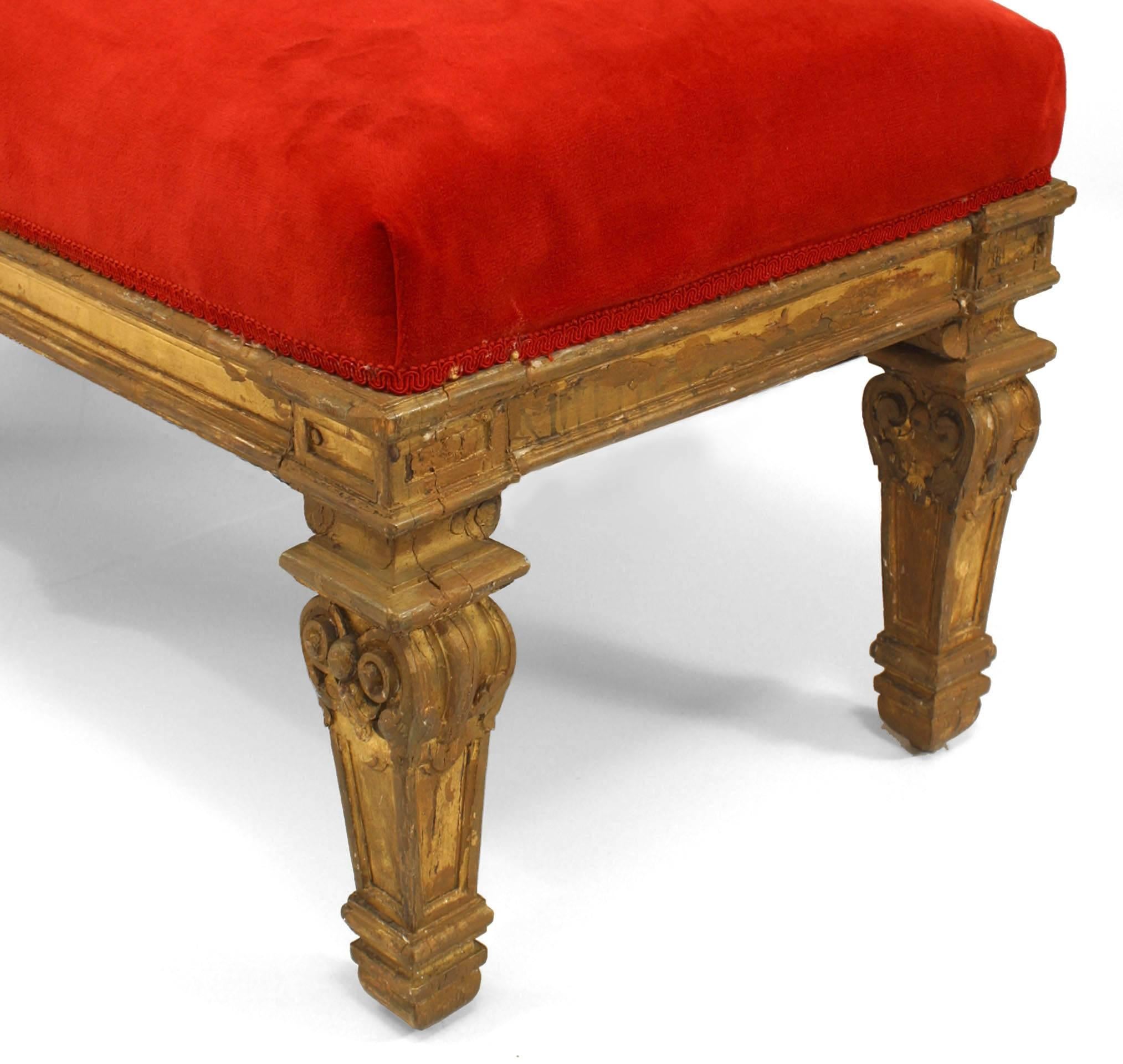 19th Century Pair of French Louis XIV Red Velvet Benches For Sale
