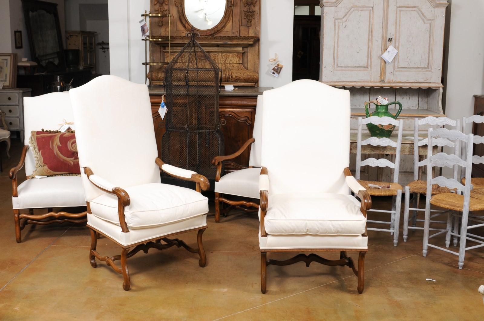 Pair of French Louis XIV Style 19th Century Walnut Fauteuils with New Upholstery 1