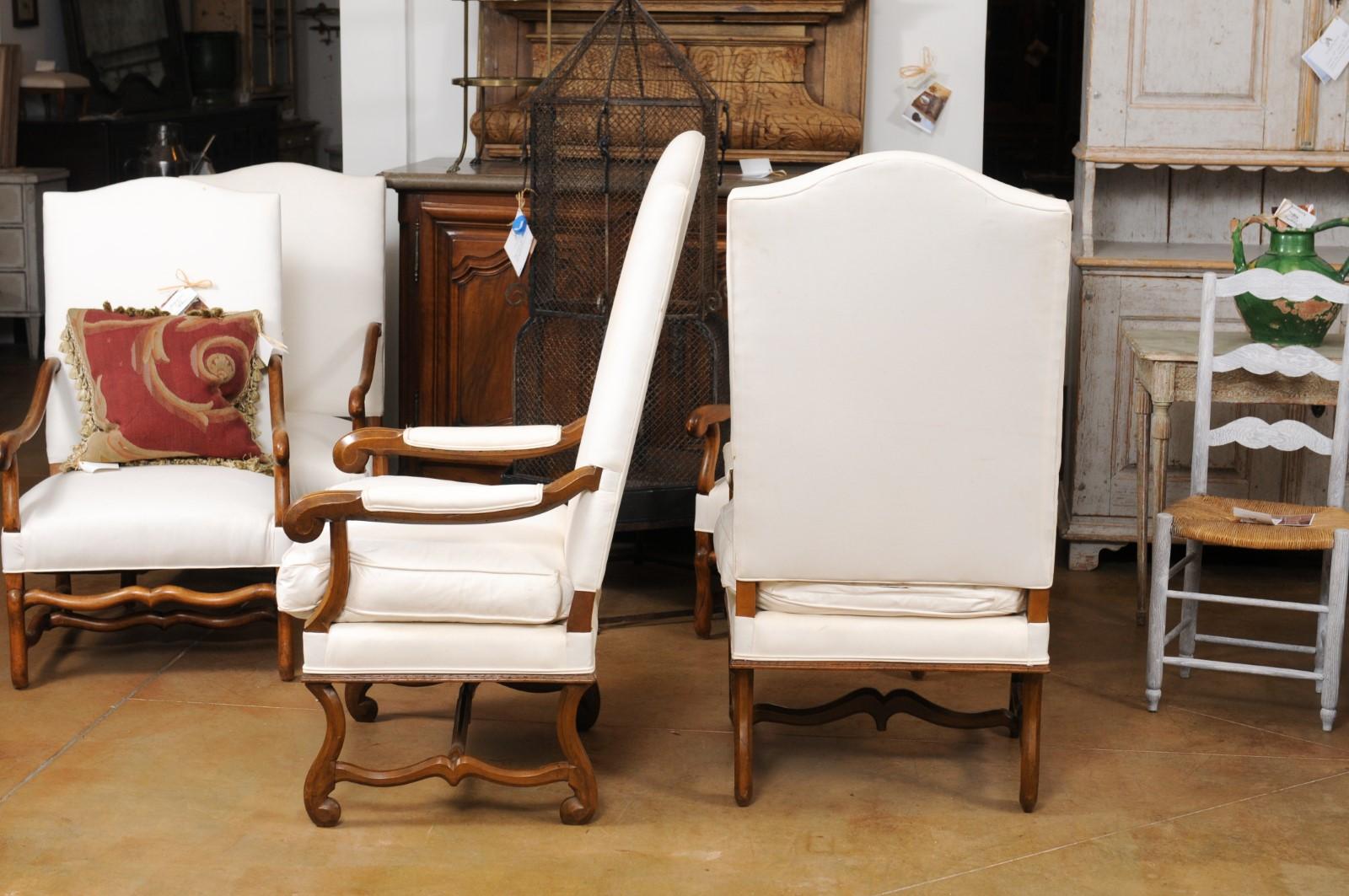 Pair of French Louis XIV Style 19th Century Walnut Fauteuils with New Upholstery 4